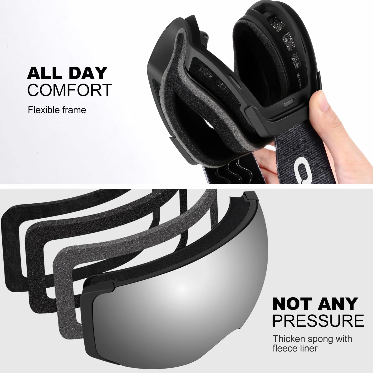 Odoland Kit de Lunettes de Ski Magnetique, avec Lentille Détachable, Masque de Snowboard Hommes et Femmes, Anti-UV400, Anti-Buée, Coupe-Vent, Lunettes de Protection Sphérique
