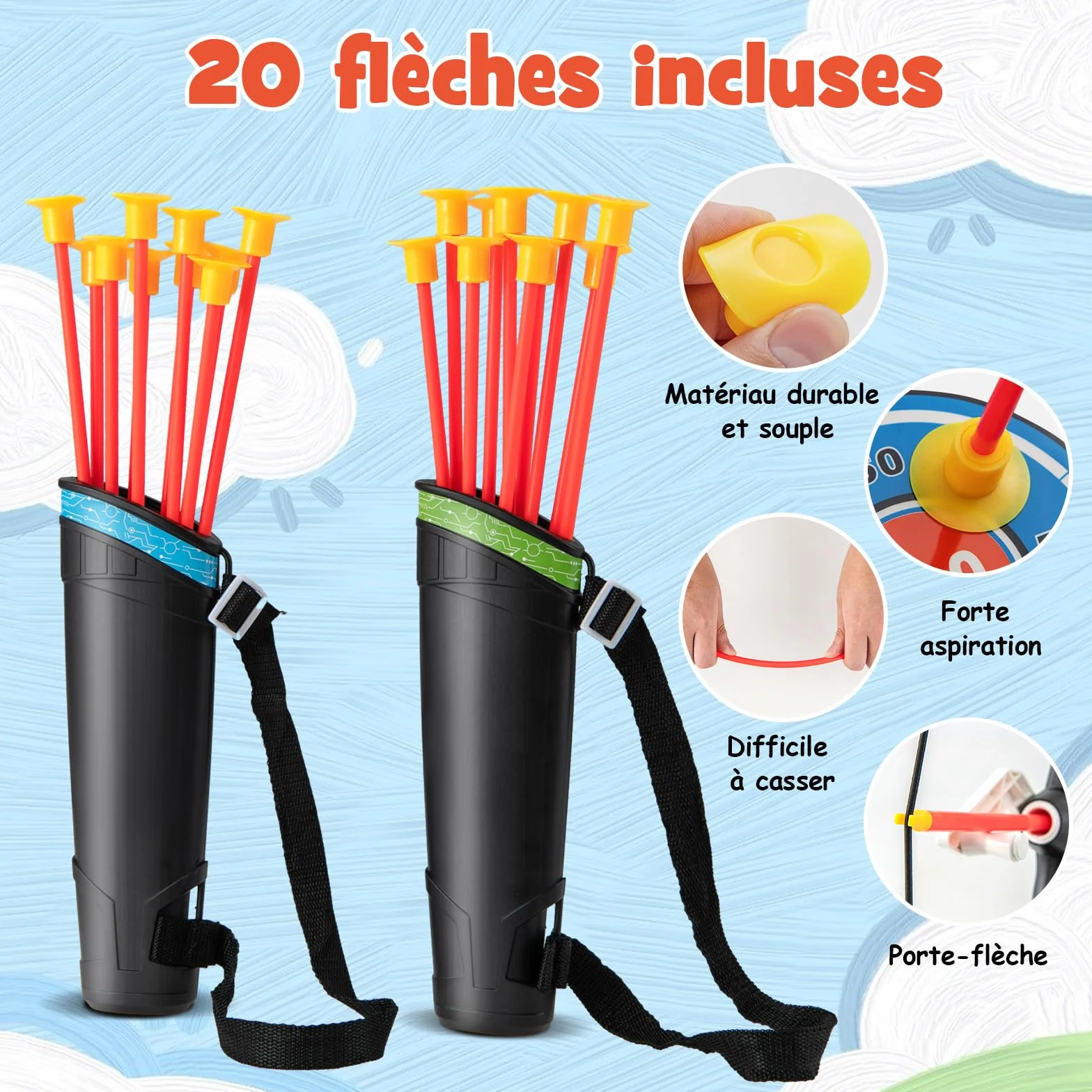 COSTWAY Arc et Flèche pour Enfants avec Lumières LED, Ensemble de Tir à l'arc avec 20 Flèches, 1 Cible Debout/Suspendue et 2 Carquois, Jeu de Tir Intérieur Extérieur pour Garçons Filles de 3 Ans+