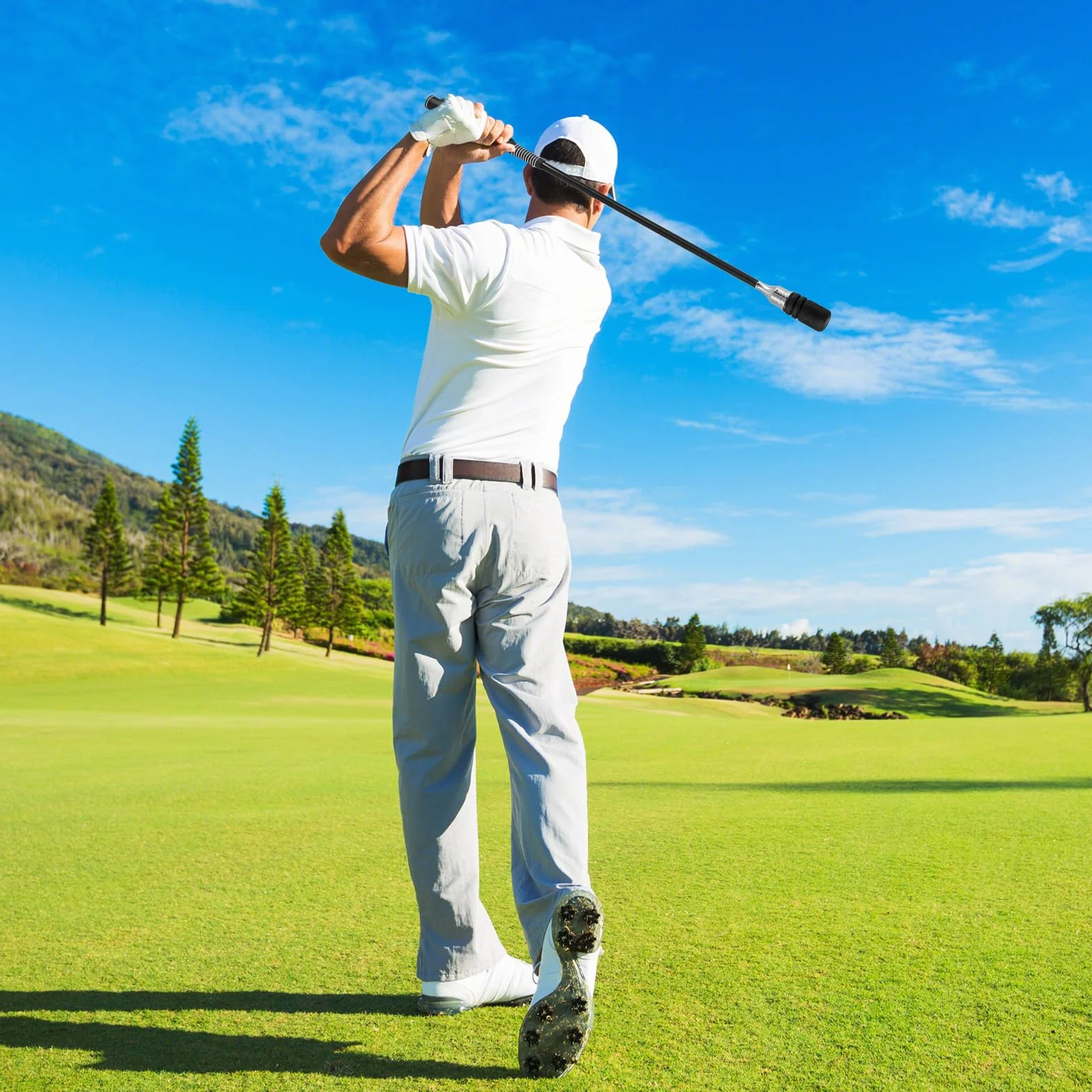 LIFEZEAL Entraîneur de Golf avec Poids, Outil d'Échauffement pour Amélioration du Swing et Précision avec Son, Outil d'Entraînement pour Équilibre et Force