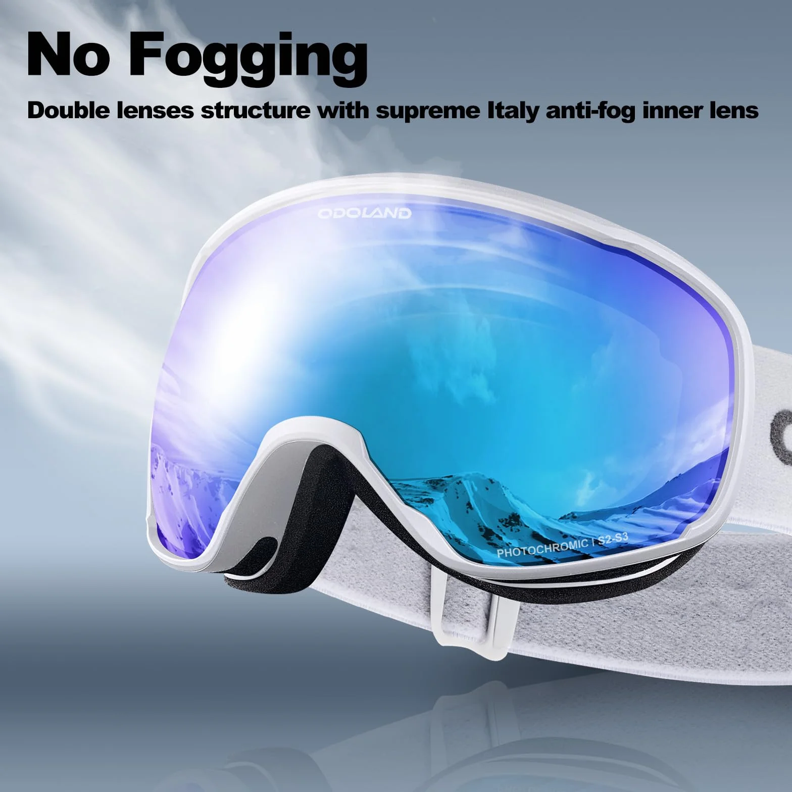 Odoland Lunettes de Ski Lentille Photochromique, Masque de Ski et Snowboard Anti-UV400, Anti-Buée,avec Grande Lentille Sphérique pour Homme Femme, Skating, Surf des neiges