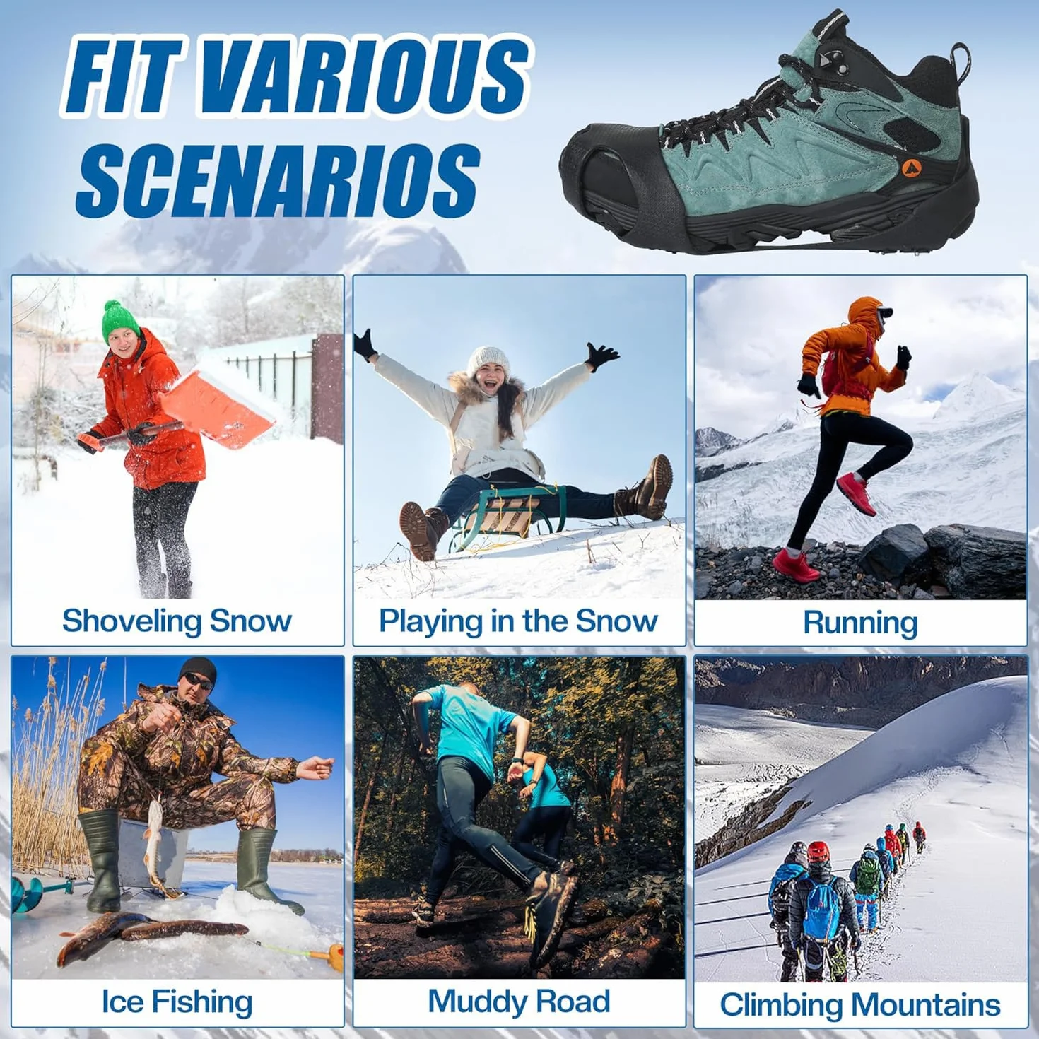 Crampons Antidérapant à Neige pour Chaussures Randonnée Hommes Femmes