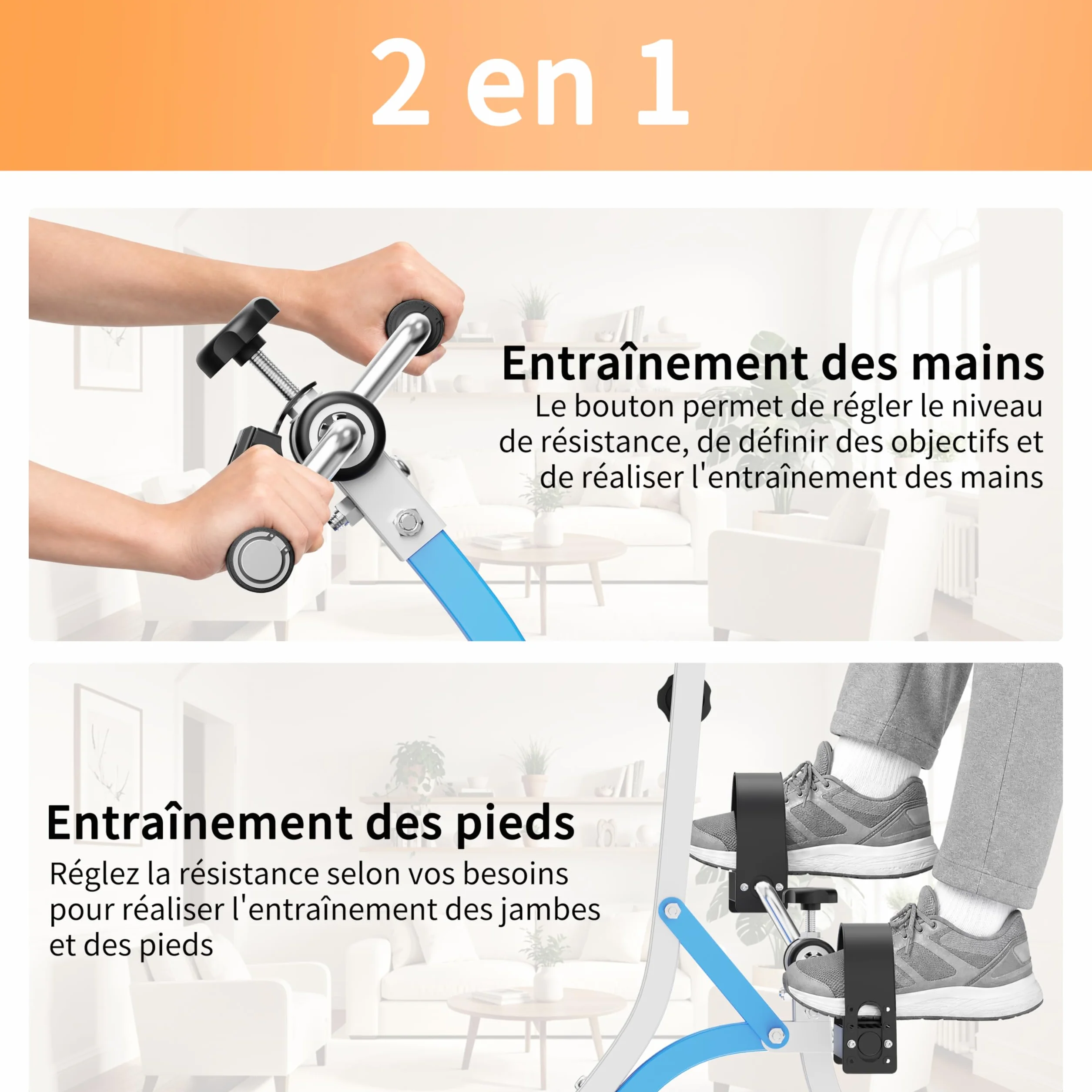 Vélo d'entraînement, poignées et écran LCD pour la rééducation et le renforcement musculaire des membres supérieurs et inférieurs à domicile