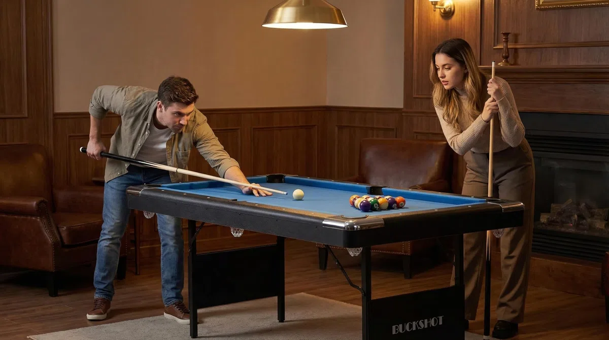 Table de Billard - 6ft (193x109x81cm) - Buckshot Atlanta - Pliable - avec Accessoires - Vec Pieds pliants en métal - Bleu