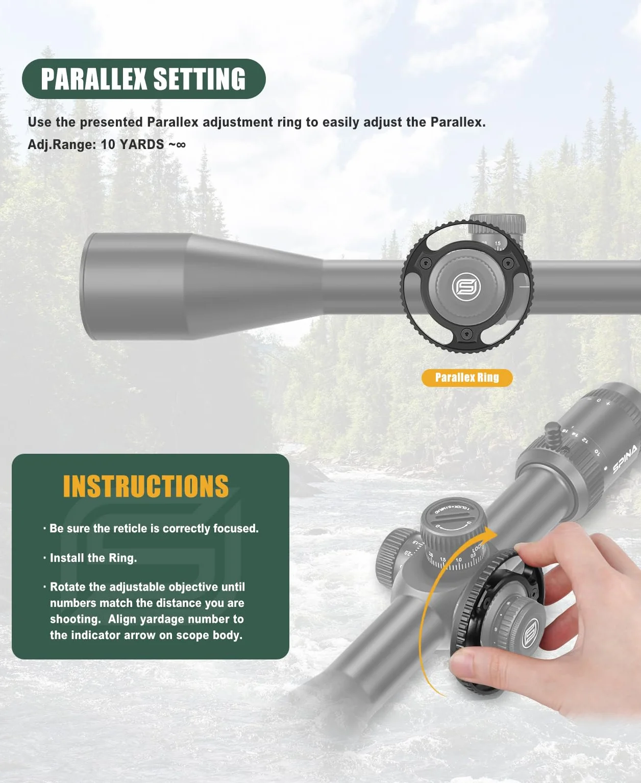 SPINA OPTICS 6-24x50E FFP II première Lunette de Fusil à Plan Focal avec Treillis de précision mrad Rouge et visière