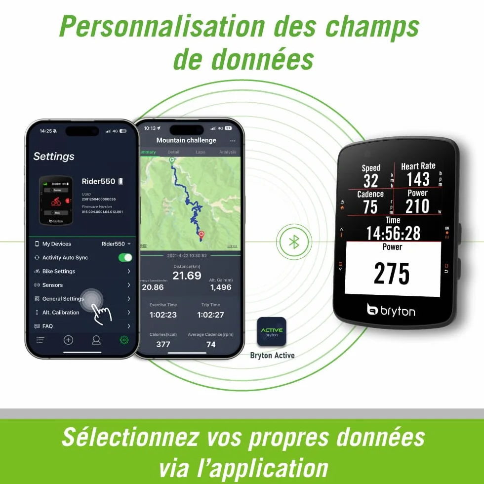 Bryton Rider 650/550 Compteur GPS pour vélo, écran Couleur 2,8", Navigation détaillée Virage par Virage, réglage Automatique de la luminosité, Compatible Bluetooth et Ant+