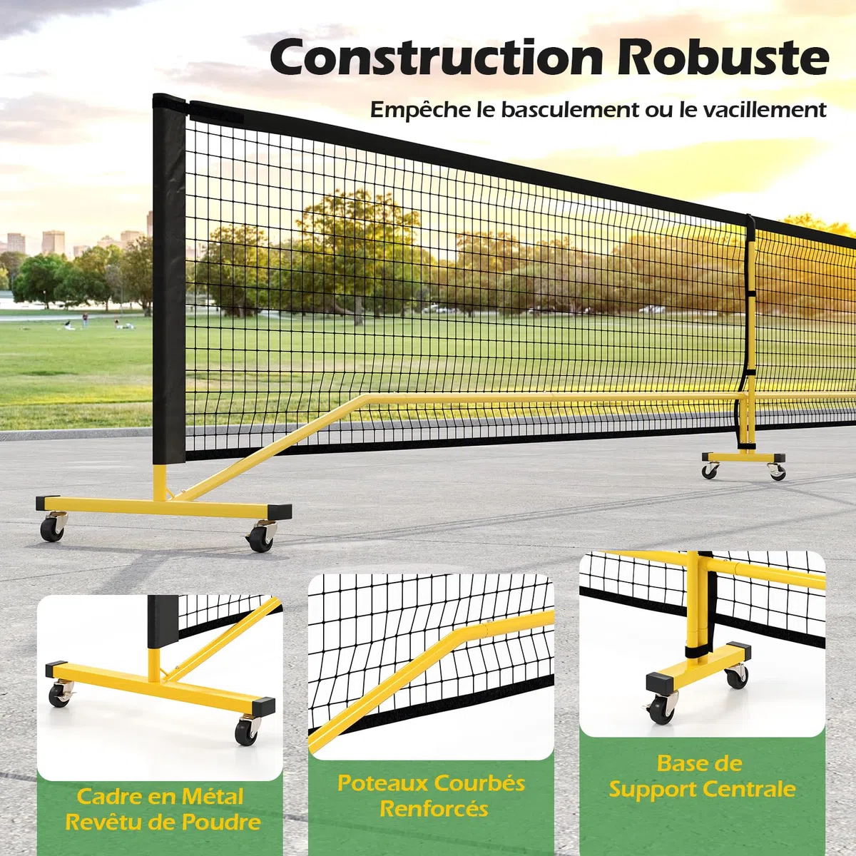 COSTWAY Filet de Pickleball Portable, Filet Badminton Exterieur en PE Résistant avec Cadre Métallique Sac de Transport, pour Intérieur/Extérieur