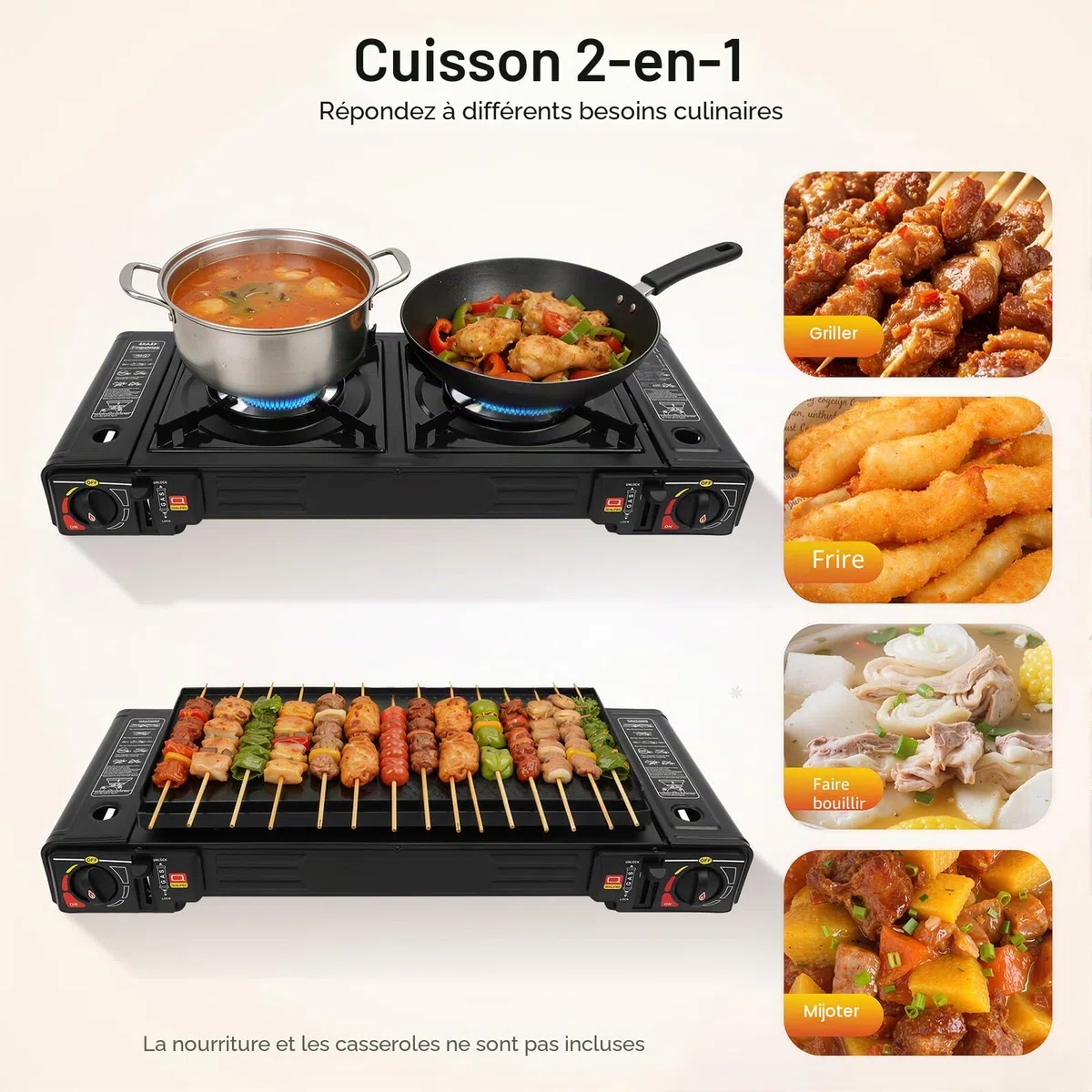 Réchaud de camping avec plaque de cuisson et valise, Réchaud à gaz à 2 feux Cuisine Portable 2X Brûleurs En aluminium Pour pique-nique en plein air