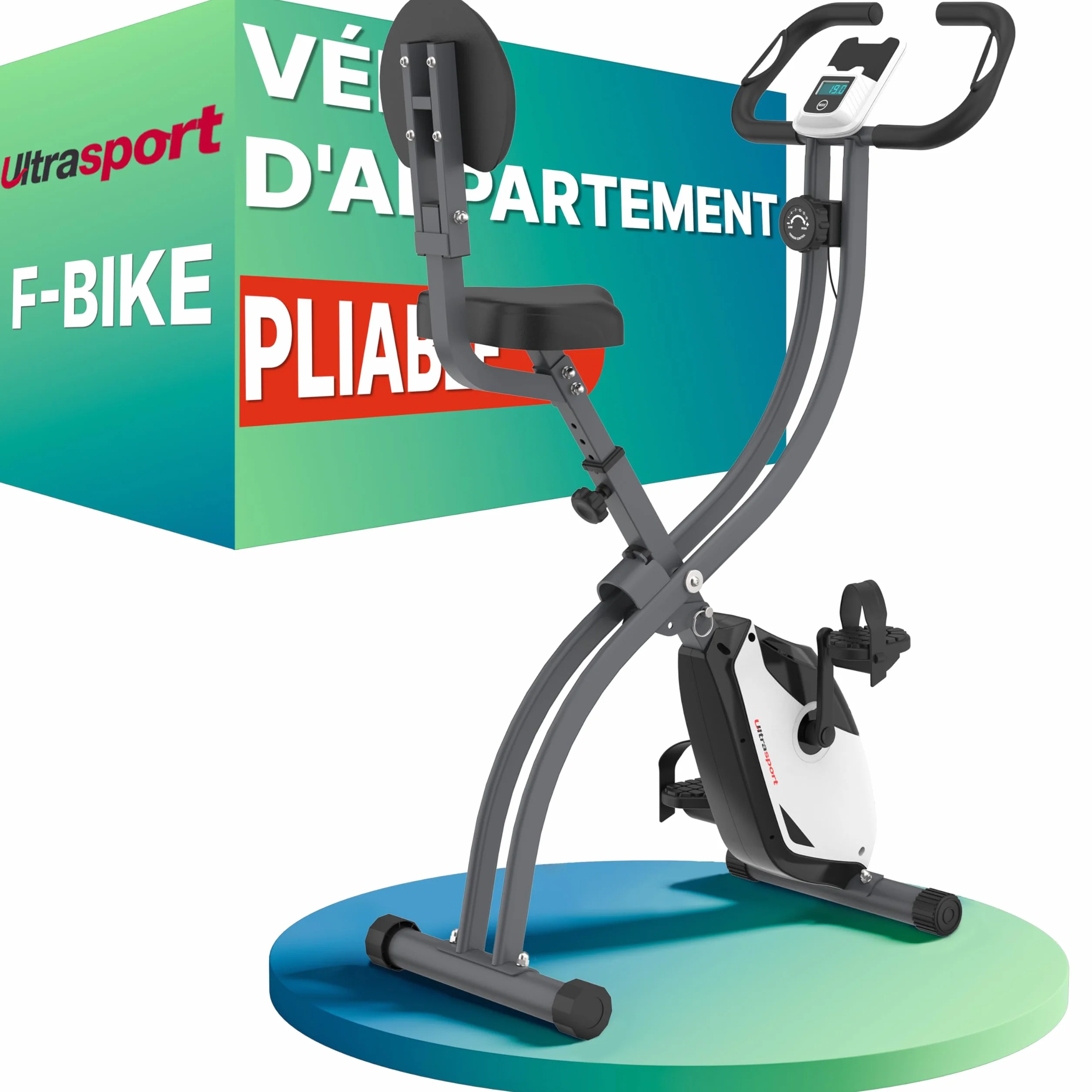 Ultrasport F-Bike Vélo d’Appartement Pliable I Vélos d'Appartement Extra Silencieux jusqu'à 130 kg avec Selle Confort, Velo d Appartement Pliable