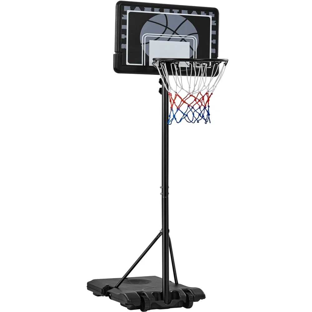 Yaheetech Panier de Basket Extérieur Portable Réglable en Hauteur 219-249/234-264 cm Panier de Basket sur Pied à roulettes avec Base de Lestage Panneau Arrière Robuste Noir