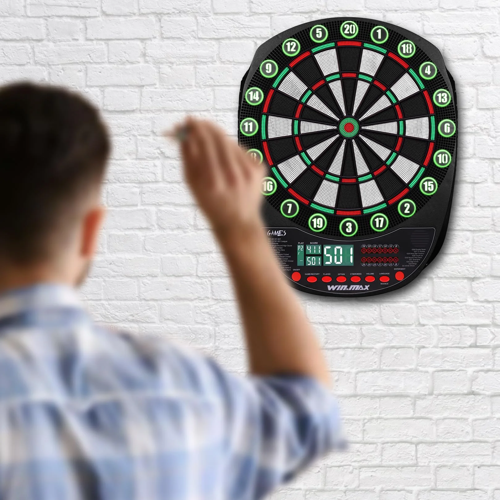 Cible de fléchettes électronique Professionnelle 34 Jeux avec 354 Variantes 3 Langues : Allemand, Anglais, français pour 1 à 8 Joueurs avec 12 fléchettes