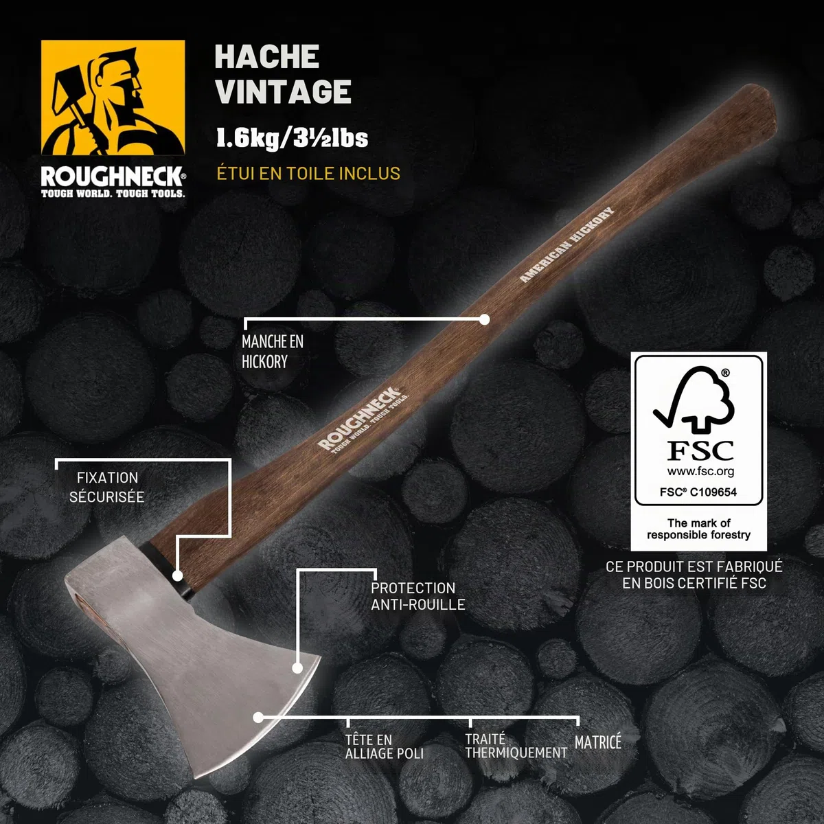 Roughneck ROU65675 Traditional Hickory Handle Axe 1.6kg (3½lbs) Marron