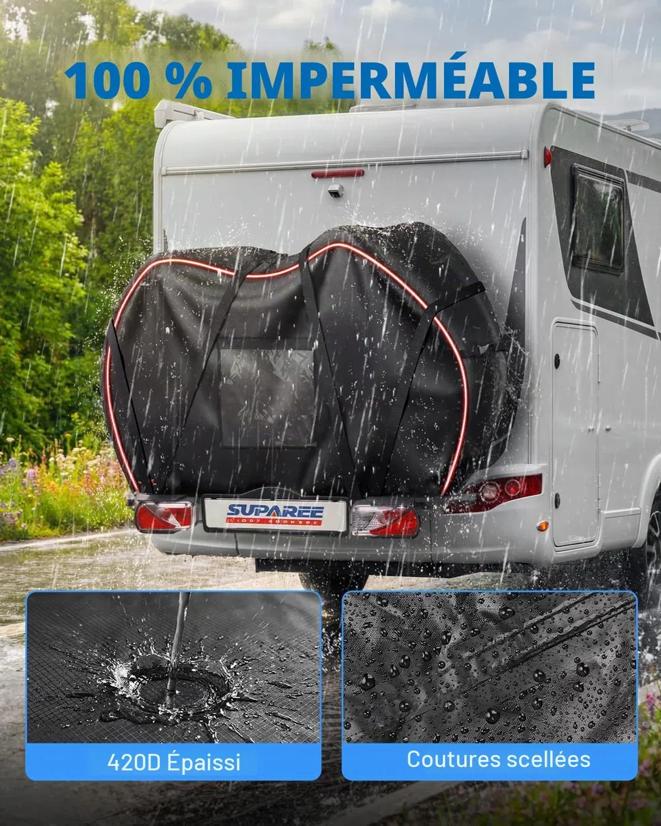 SUPAREE Housse de Protection 2 Velo Bache Velo Transport Housse pour Vélo Camping Car 420D Oxford Avec Poche pour Panneau d'avertissement Imperméable pour Voiture Voyages