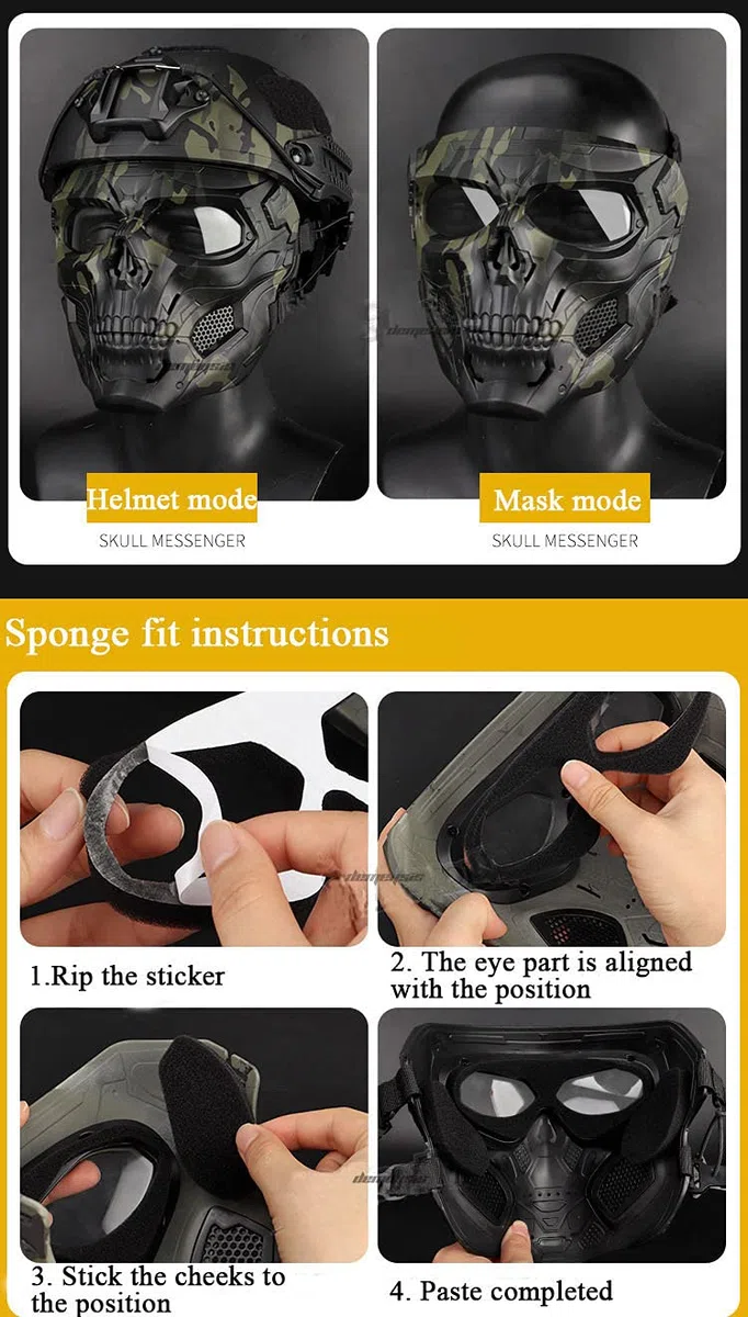 ACEXIER Tactical Airsoft Mask, Masques complets crâne Squelette avec Lunettes résistant aux Chocs armée Ventilateurs Fournitures Chasse Paintball Masques pour Moto Cyclisme randonnée Masque Militaire