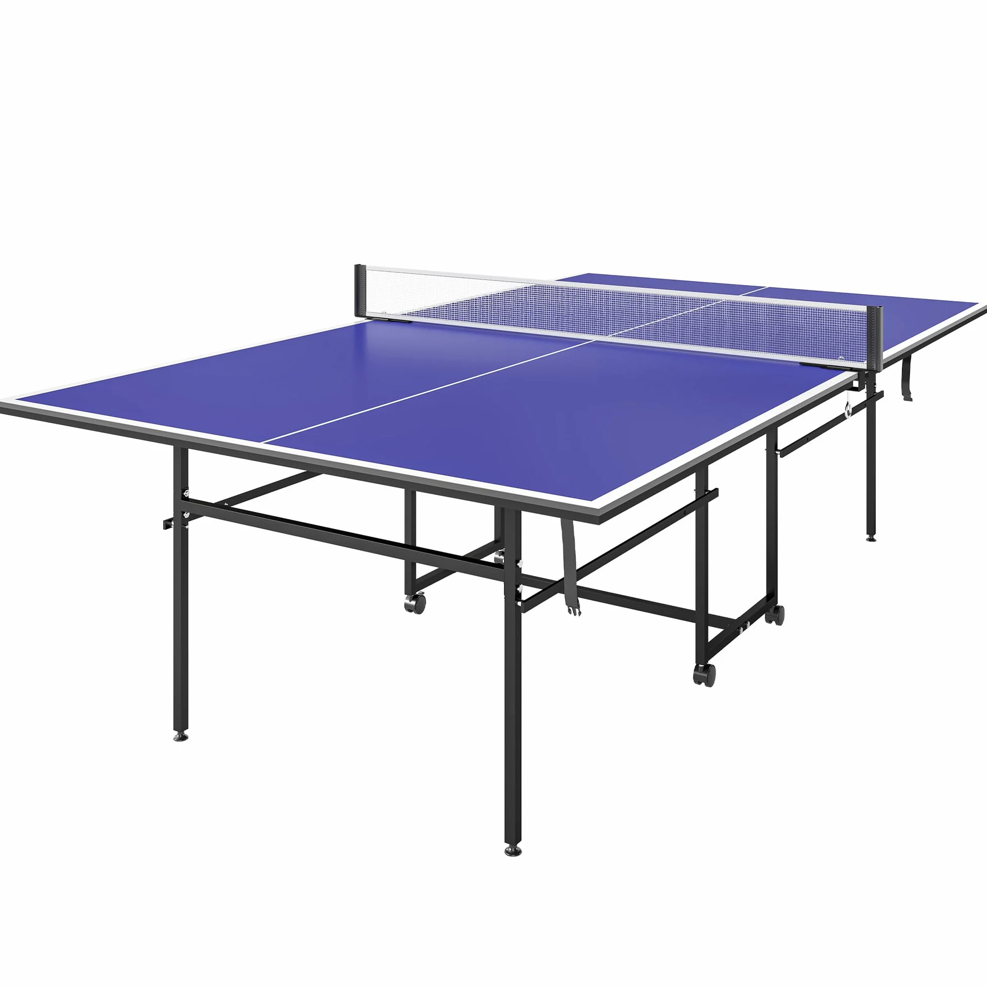 SPORTNOW Table de Tennis de Table, Table de ping-Pong Pliable, compacte, avec 4 roulettes, pour intérieur, 274 x 152,5 x 75,5 cm, Bleu