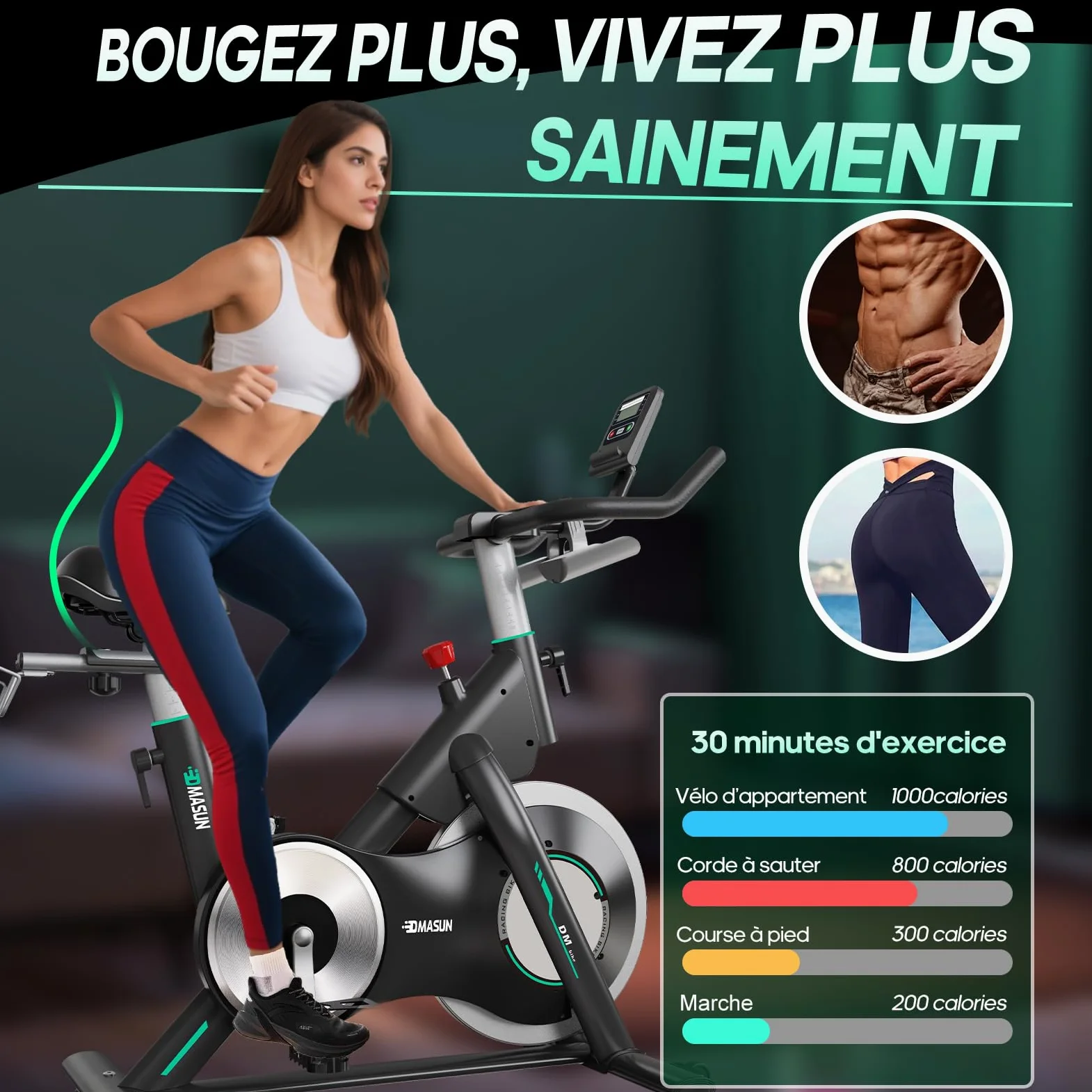 Vélo d'Appartement, DMASUN Velo d Appartement avec Résistance Magnétique Renforcée, Volant d'inertie lourd, Velo Appartement Ultra-Silencieux avec Support d'Haltères, Siège Confortable, Capacité 180KG