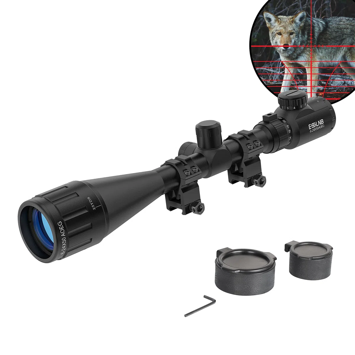 ESSSNB Airsoft Lunette De Visée 6-24x50 avec Télémètre AOEG 5 Luminosité Réglages pour 20mm/22mm Weaver/Picatinny Montage sur Rail et des couvertures Lentille Optique pour la Chasse