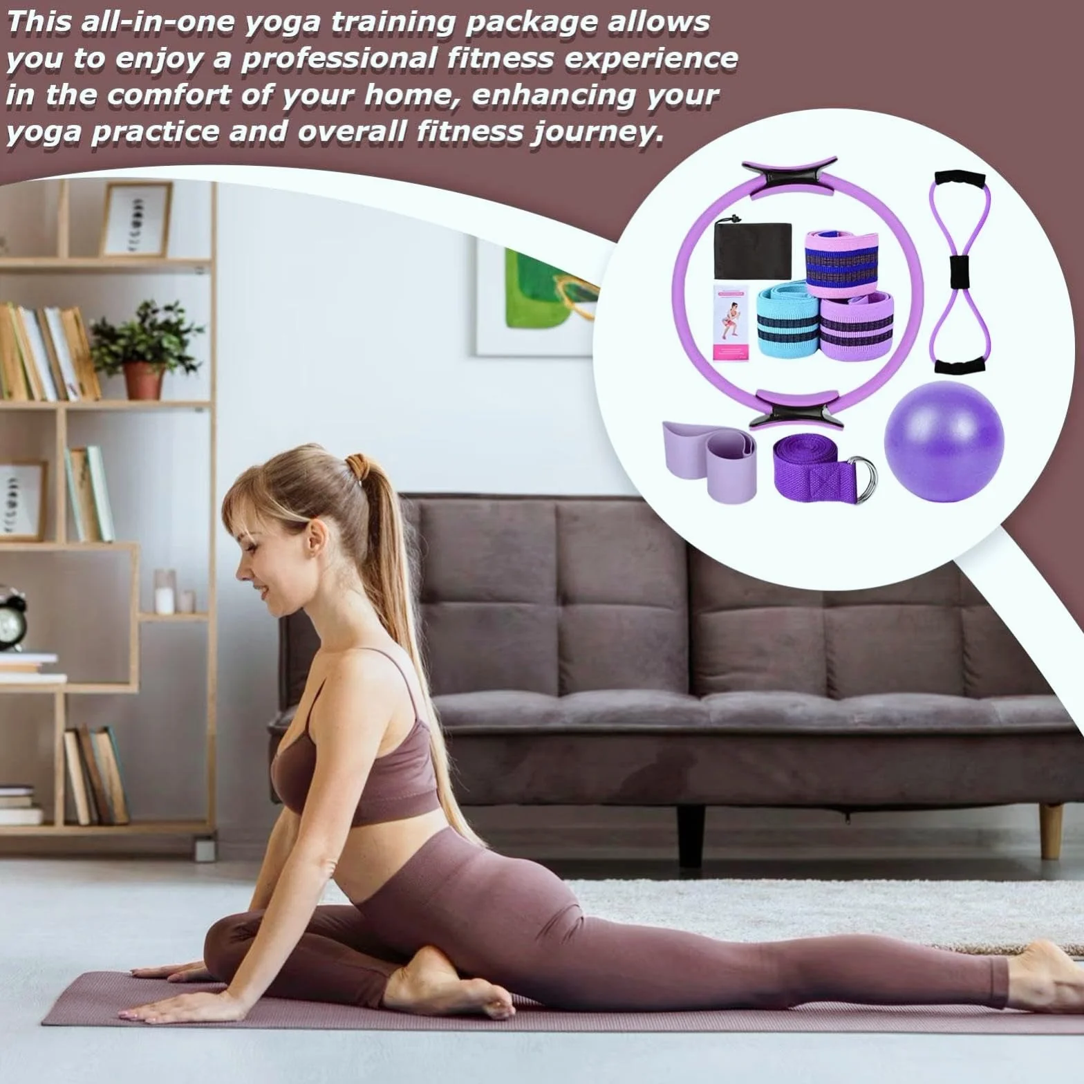 Générique Ensemble Pilates Yoga 11 Pièces — Kit Pilates Maison, Kits de Yoga et Pilates, Pilates Accessoires, Bande de Résistance pour Pilates, Anneaux de Pilates pour Jambes, Bras et Cuisses