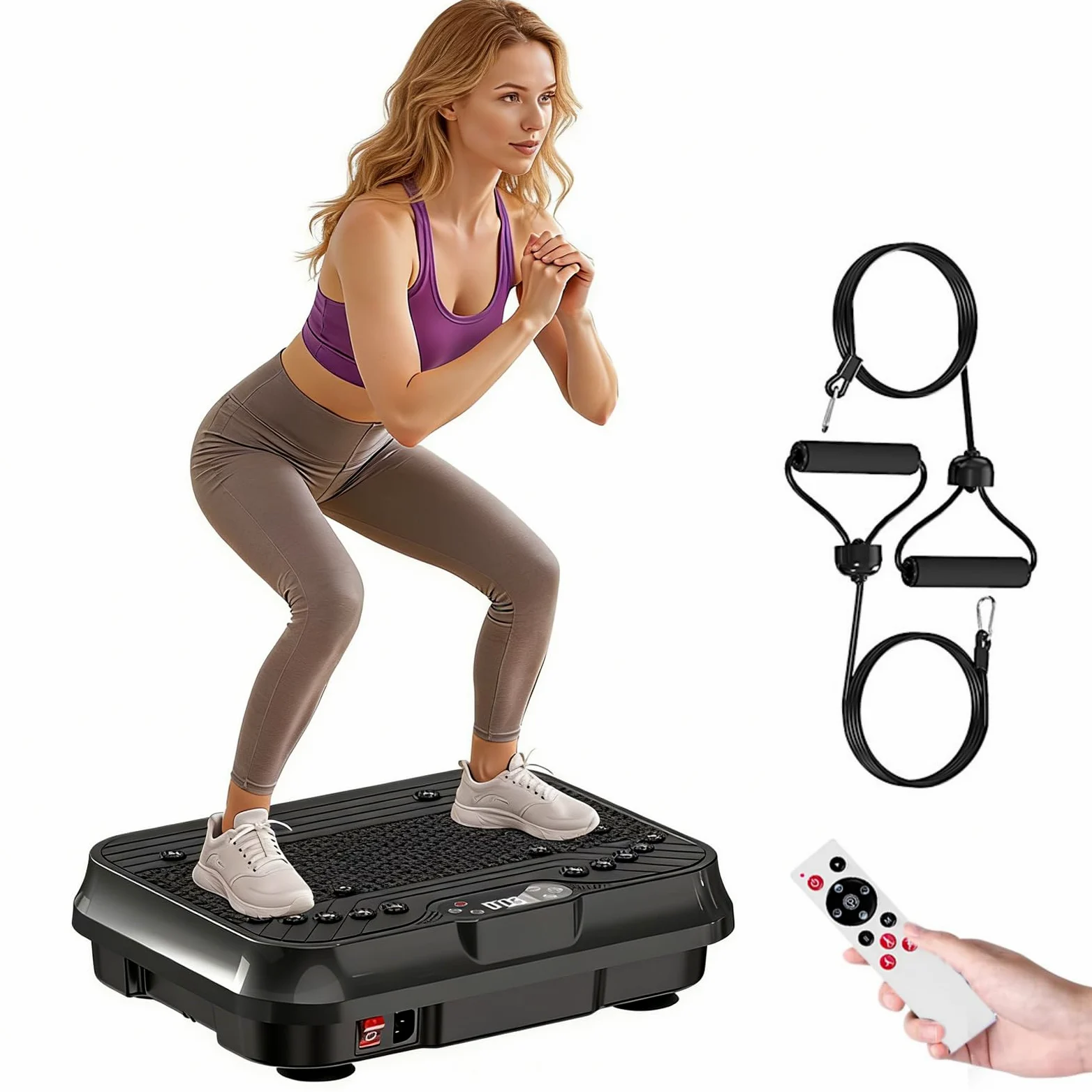 Plateforme vibrante oscillante pour entraînement complet – Modèle 2026 avec 2 bandes élastiques et sauteur, 250 vitesses, brûle les graisses et tonifie les muscles à la maison