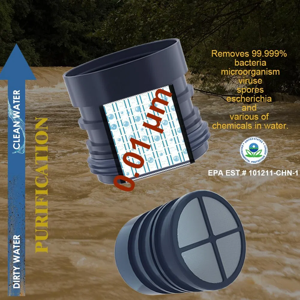 Bouteille purificateur d'eau pour randonnée, camping, voyage et sport, survie, bouteille de filtration d'eau ultra-filtrante pour survie d'urgence 500 ml