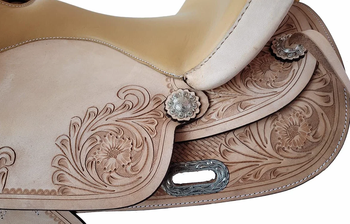 A&M Reitsport Selle western sans arbre Dakota en cuir de buffle - Arche de tête interchangeable - Taille : 16"