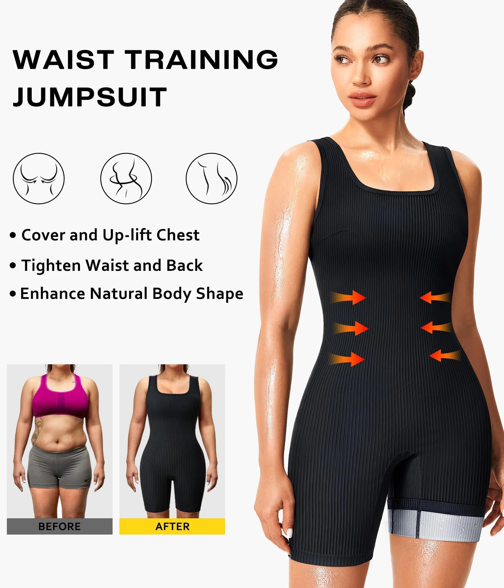 Gotoly Vêtements de Sudation Femme Combinaison de Sauna Intégrale Costume D'entraînement Amincissante Sudation Entraînement Survêtement pour Fitness Sport Gym