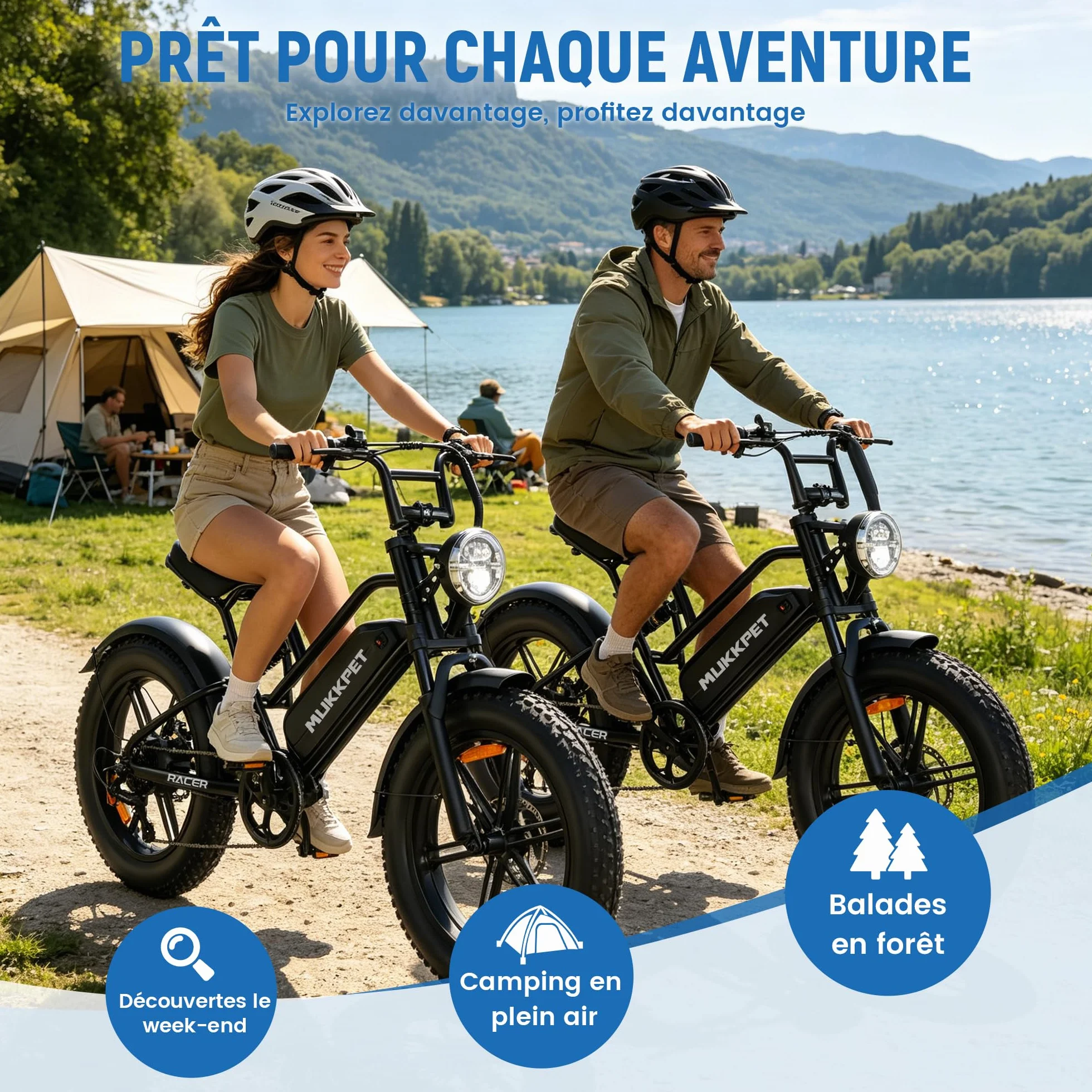 Mukkpet Racer Vélo électrique 48V 18Ah 864Wh pour Adultes, Jusqu’à 120 km d’autonomie, Fat Tire 20” x 4.0 Tout Terrain, Double Suspension, vélo électrique Adulte (Black)