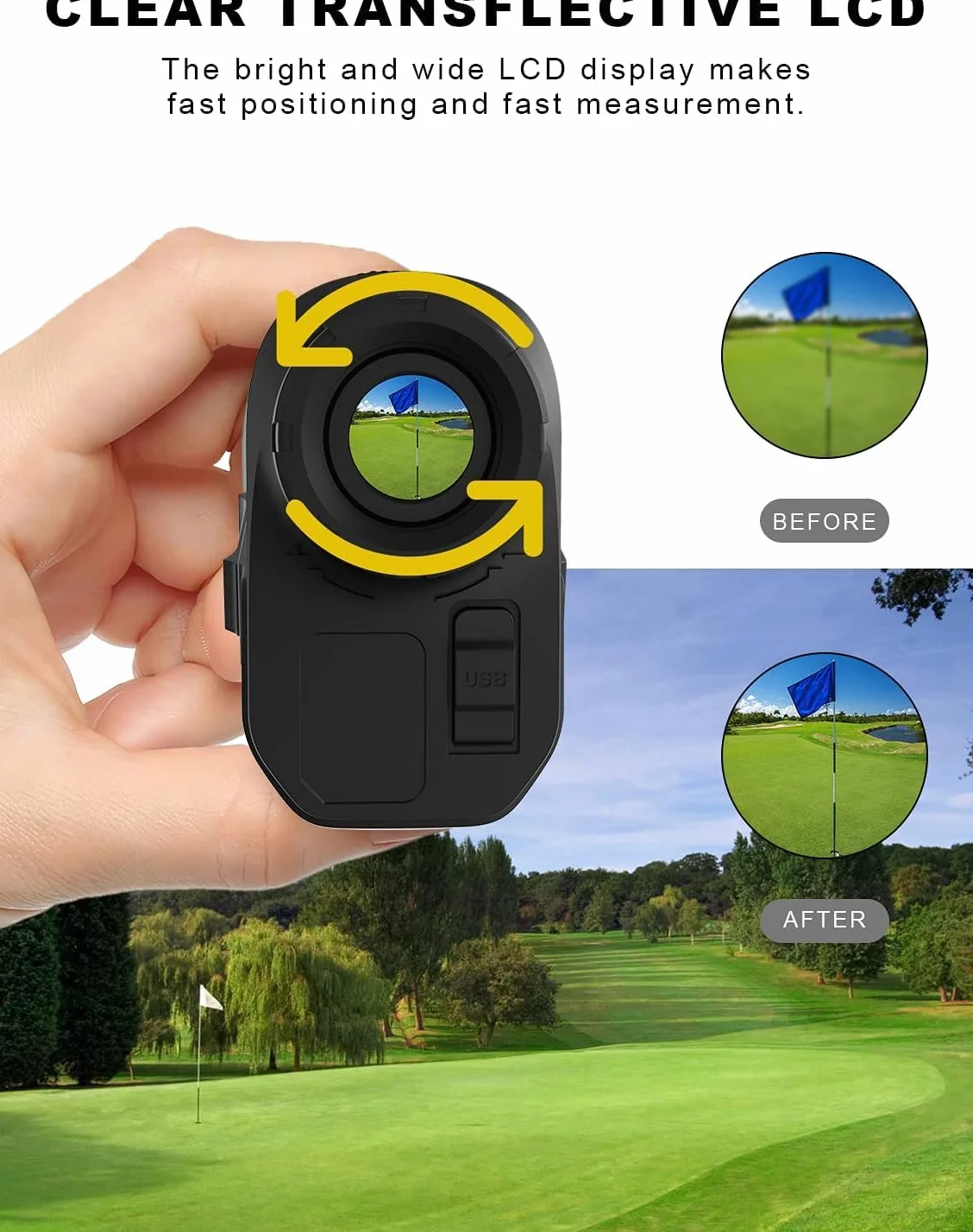 Télémètre Golf Laser, 600M Télémètre Chasse Précision ±0,5m avec Chargement USB et Compensation de Pente, Grossissement 6X pour Chasse et tir à l'arc, l'escalade, IP54 Étanche