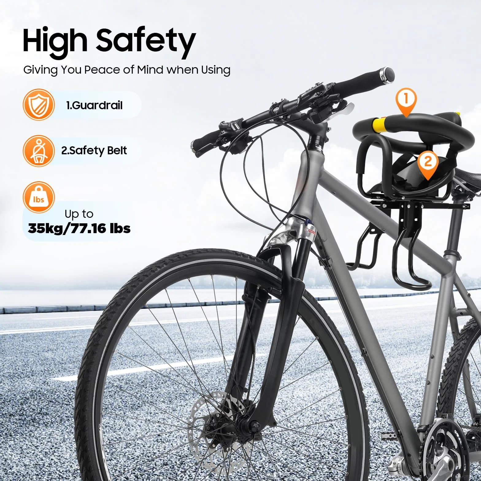 Siège de vélo pour enfant avant - Siège enfant arrière jusqu'à 35 kg - Siège de vélo pour enfant de 1 à 5 ans - Avec ceinture de sécurité et arceau pliable - Pour VTT, vélo de ville et vélo pliant