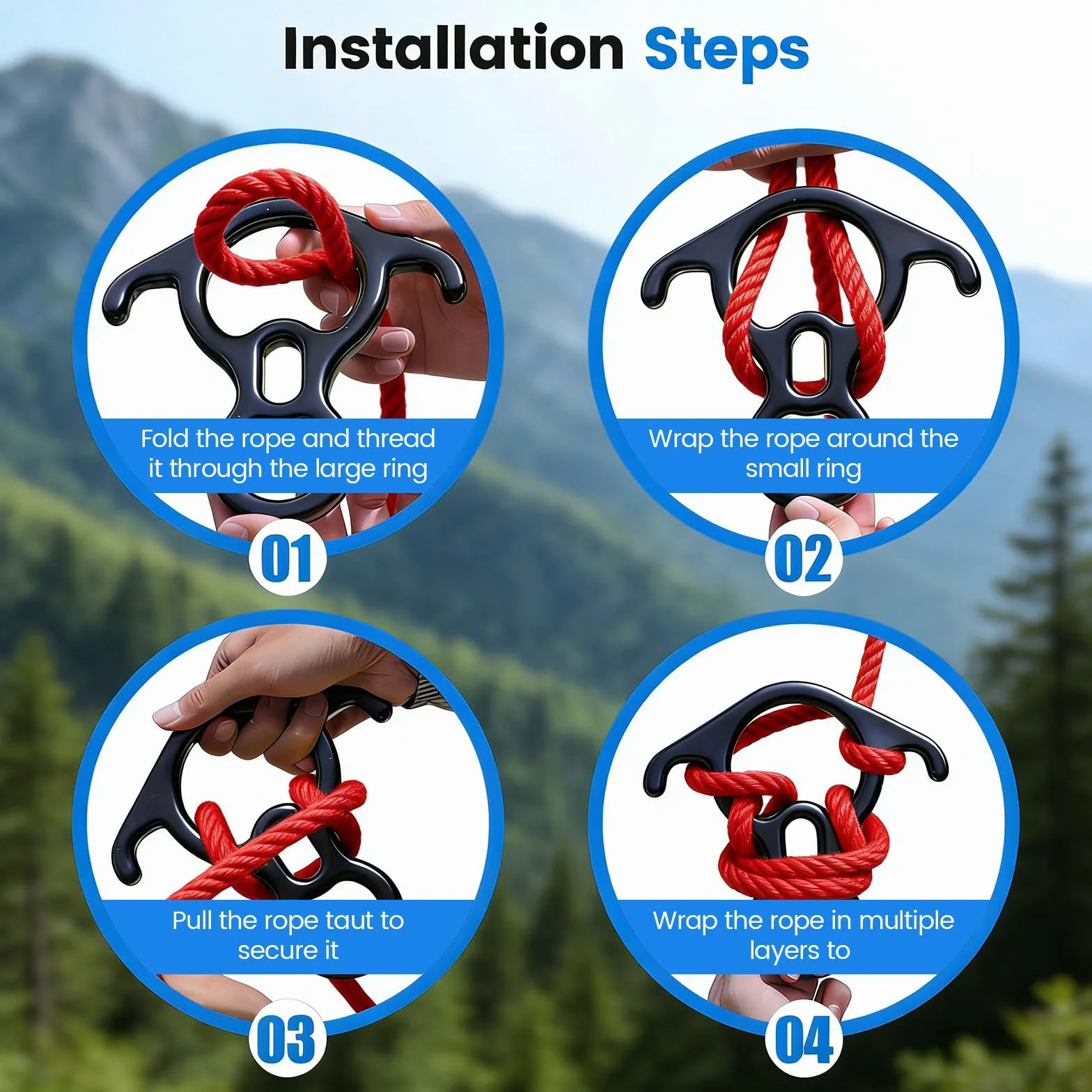 Rotule Pivotante 360° Kit Complet, 30kN Rotule + 50kN Anneau 8 Cornes + 2x25kN Mousquetons, Articulation Pivotante Roulement à Billes pour Soie Aérienne Yoga Escalade Balançoire Hamac, Noir Rouge