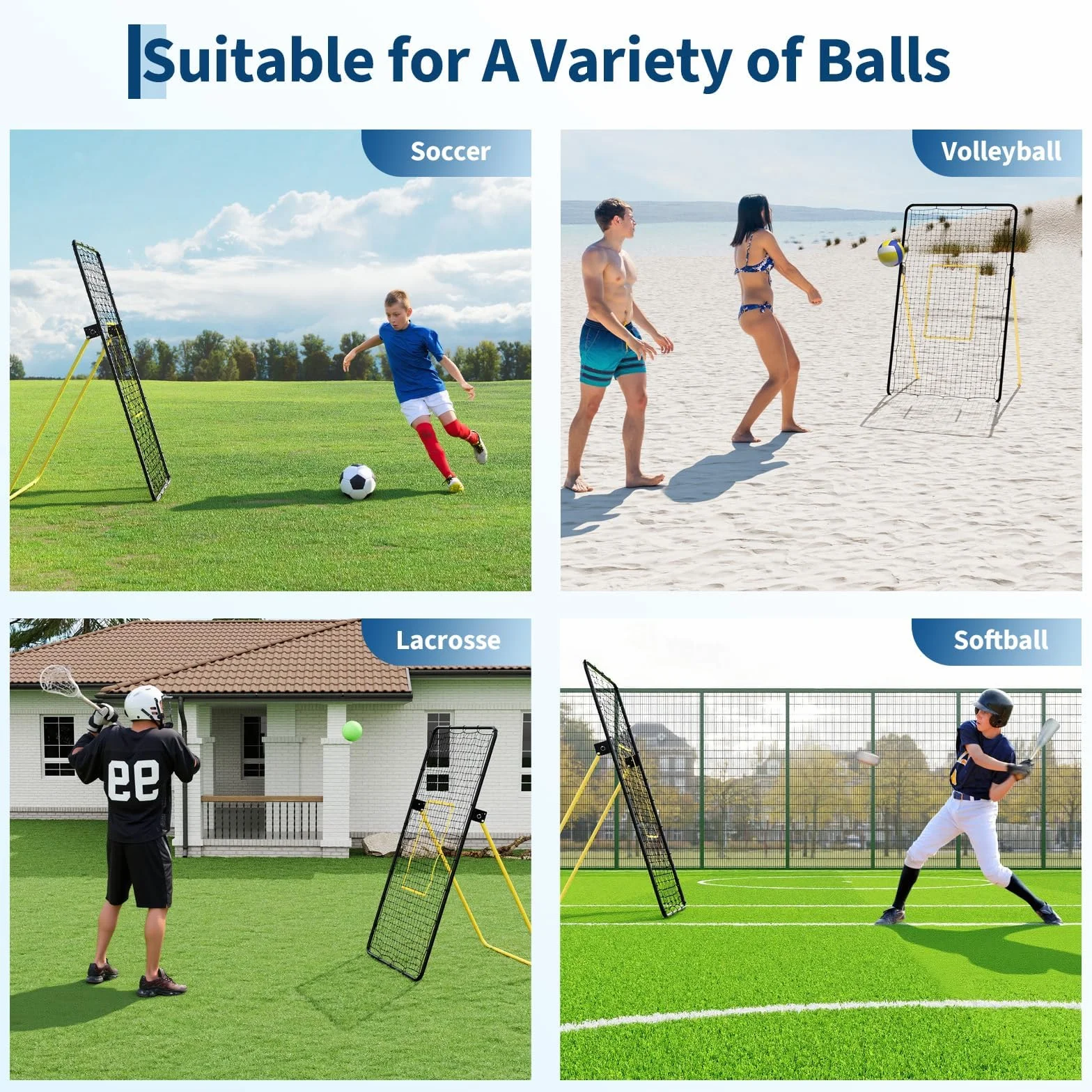 Filet de Volleyball 2.1x1.2m Cadre en Acier Filet PE Réglable Pliable Extérieur Intérieur