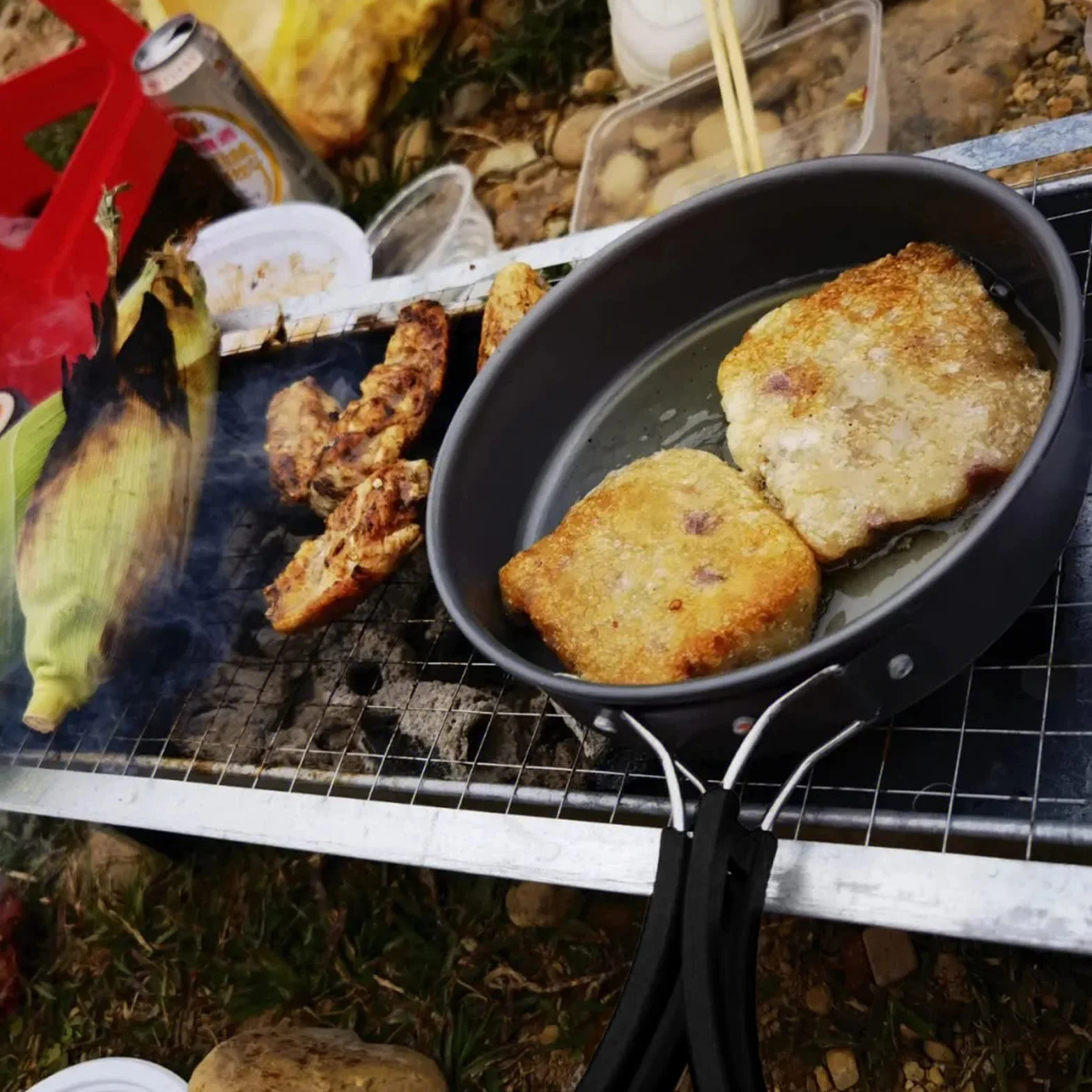 Queta Kit d'ustensiles de Cuisine de Camping, 17 pièces, kit d'ustensiles de Cuisine, Casserole de Pique - Nique pour 2-3 Personnes, Camping, extérieur, randonnée, Pique