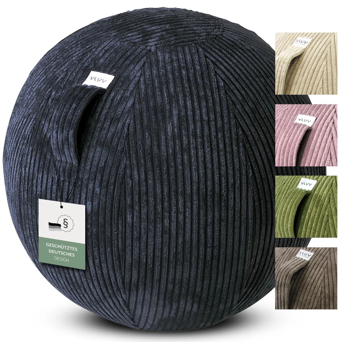 VLUV BOL VLIP Boule de siège ergonomique respirante avec poignée et protection anti-roulement, revêtement lavable pour grossesse 65 cm