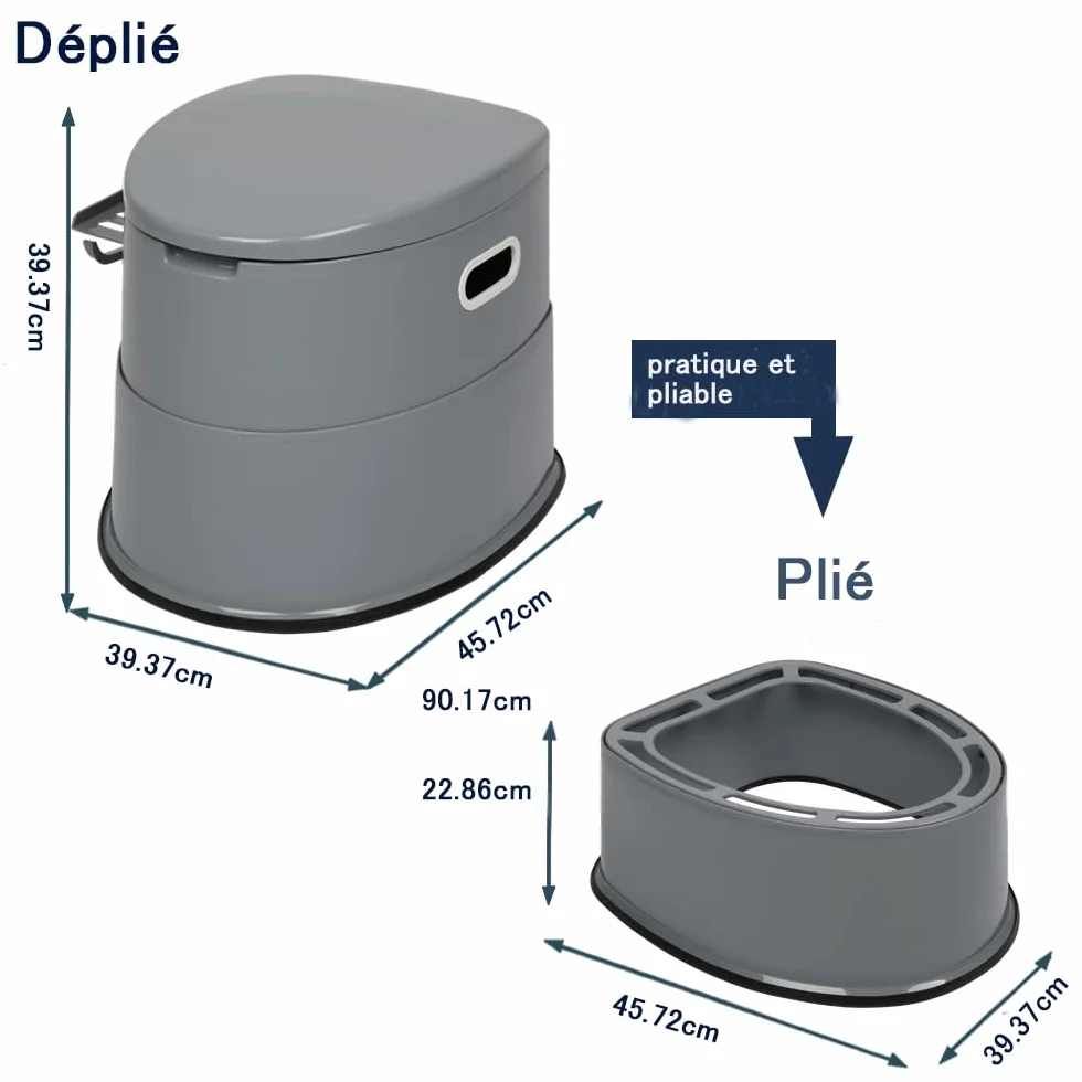 Outvita Pot de Chambre Adulte, 5 L Toilette Camping Amovible avec Porte-Papier Hygiénique pour Camping Voyage - Gris