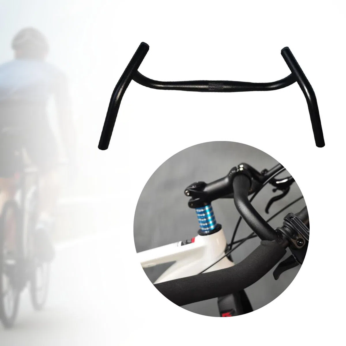 Guidon de Vélo, Guidon de Course Angle Externe, Cintre Gravel Universel 53cm en Alliage d’Aluminium, Confortable et Anti-Fatigue, pour VTT, Cyclisme et Vélos de Route, 25,4mm, Noir