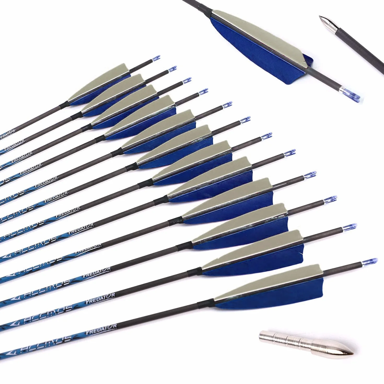 12pcs Diamètre Intérieur 4.2mm .165" 22-32 Pouces Flèches Spine 300 350 400 500 600 700 800 900 1000 Adulte Jeunesse Flèche Carbone avec Encoche Rotative pour Arc à Poulies et Arc Recurve Style1