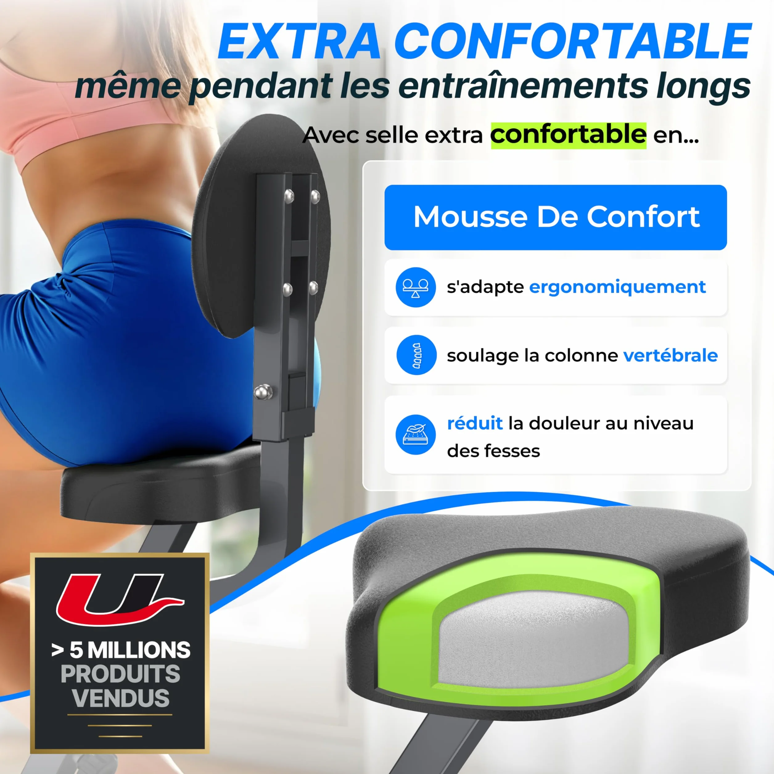 Ultrasport F-Bike Vélo d’Appartement Pliable I Vélos d'Appartement Extra Silencieux jusqu'à 130 kg avec Selle Confort, Velo d Appartement Pliable