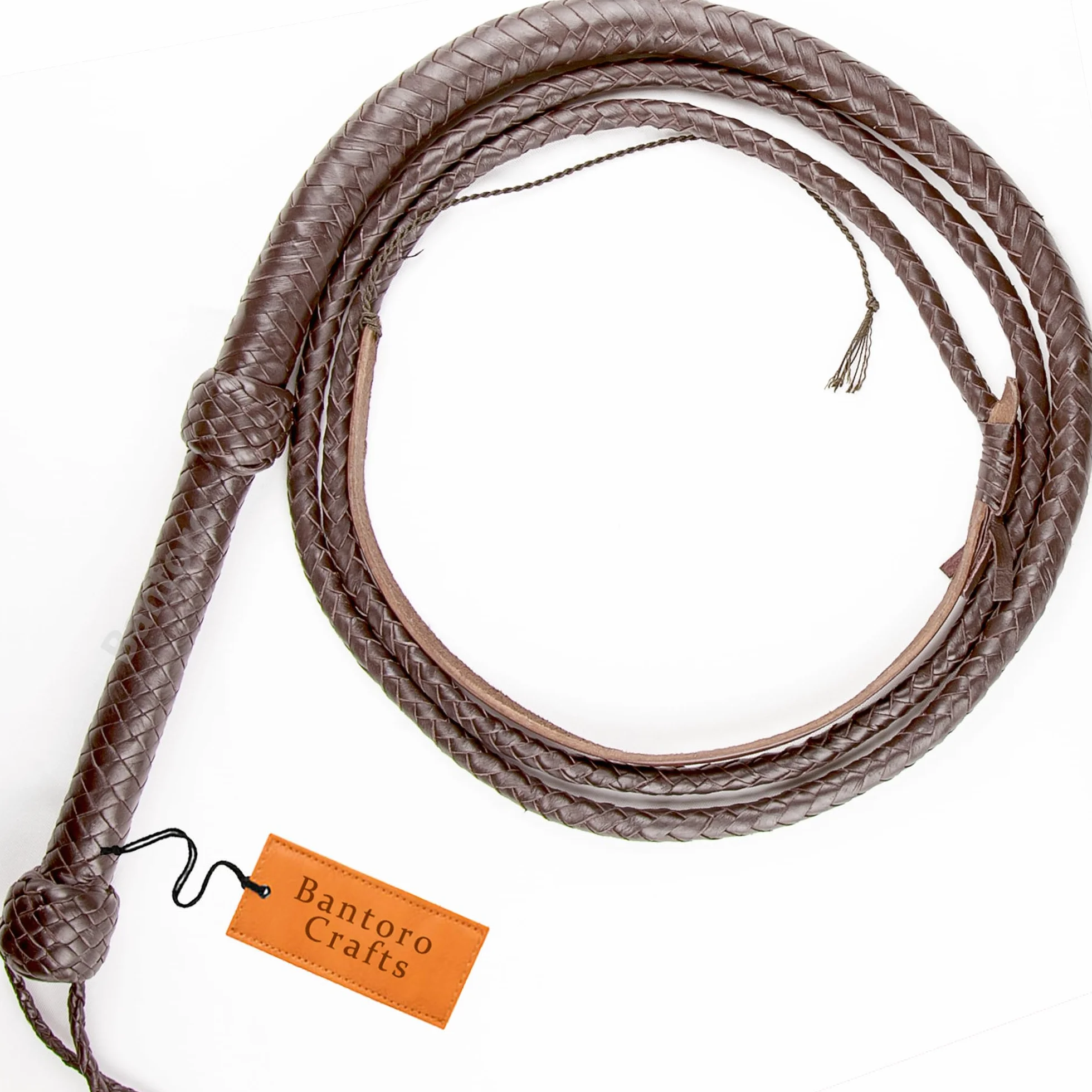 Fouet en Cuir Marron Indiana Jones de qualité supérieure, 2,4 m de Long en 12 Tresses pour l'équitation, Fouet Bruyant (2,4 m)