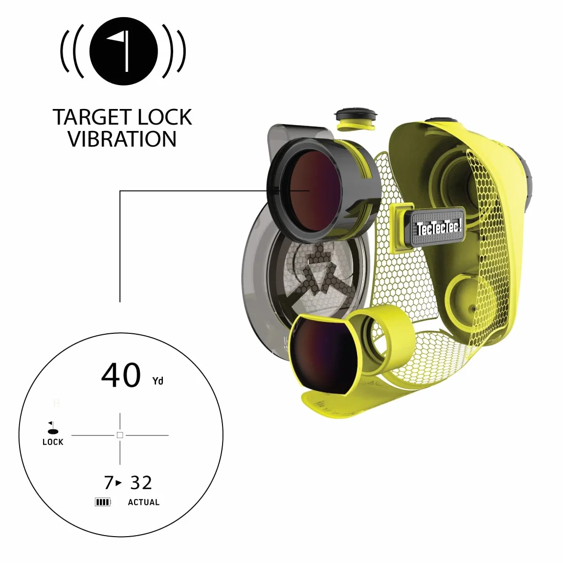 TecTecTec KLYR Golf Télémètre avec Pente Slope, Clip Ceinture, Support aimanté. Laser Range Finder 2022 Optiques, Housse Premium, Golf Ball Marker avec Aimant.