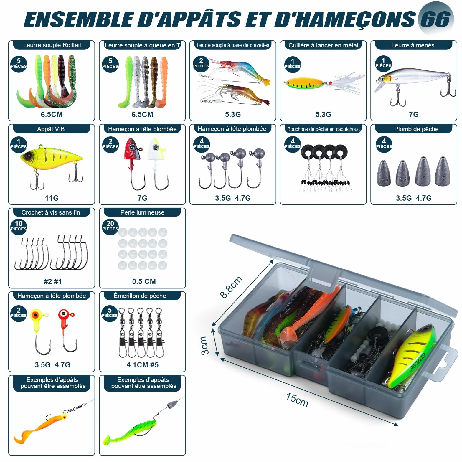 Goture Ensemble de Pêche avec 2 Canne à Pêche Télescopique, Ensemble Complet de d'outils de Pêche et d'appâts avec 2 Moulinet de Pêche 5,2:1 et Sac de Transport - pour la Pêche en Eau salée/Eau Douce