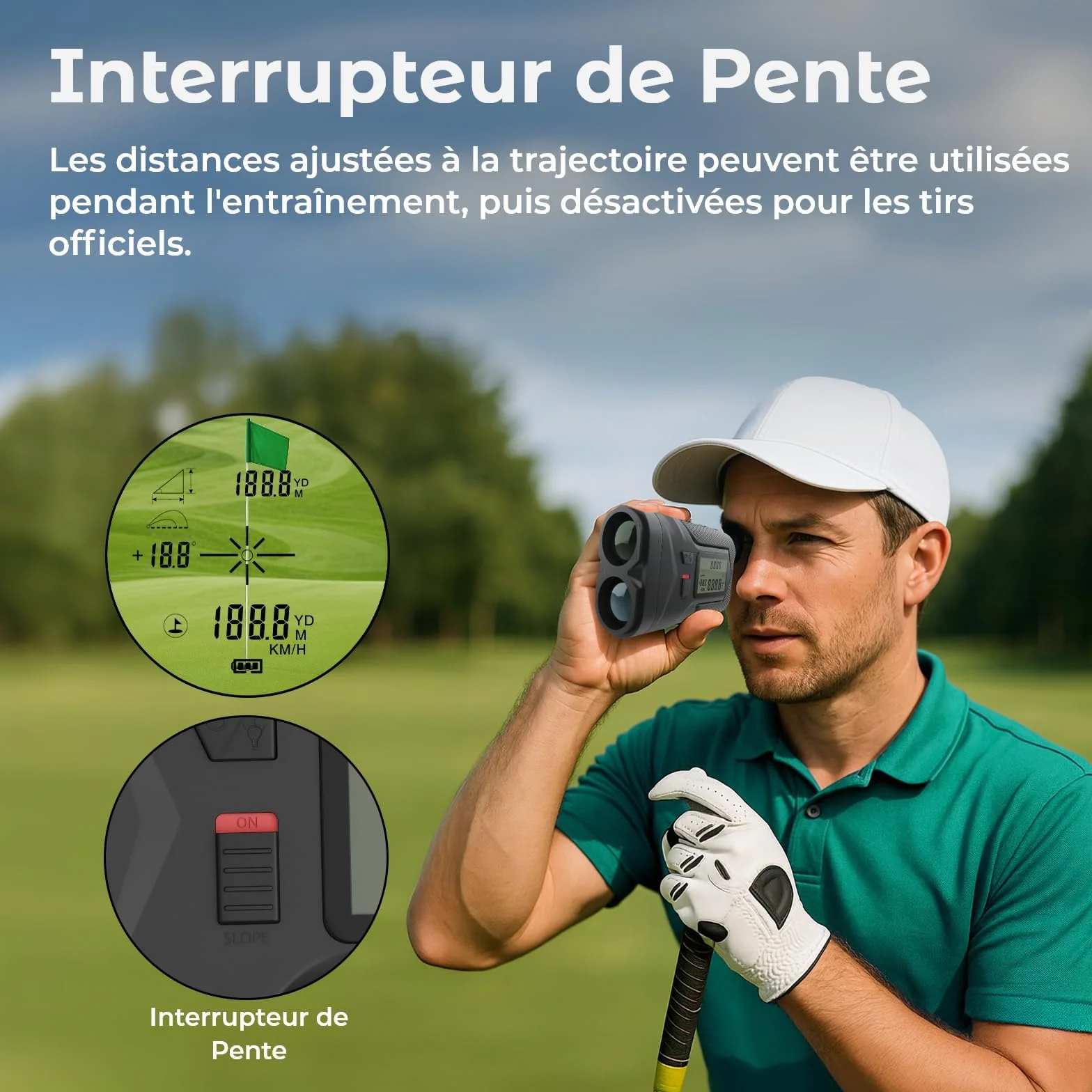Télémètre Golf 1097M avec Pente on/Off et Verrouillage du Drapeau par WanderS – Télémètre Laser USB-C Rechargeable, Grossissement 6X, Mode Tournoi, Écran Latéral – Accessoire Golf Homme