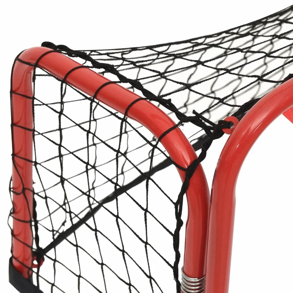 vidaXL But de hockey sur glace avec filet, filet d'entraînement de hockey pour adultes et enfants, filet d'entraînement de hockey pour cour, pelouse, acier et polyester - Rouge et noir
