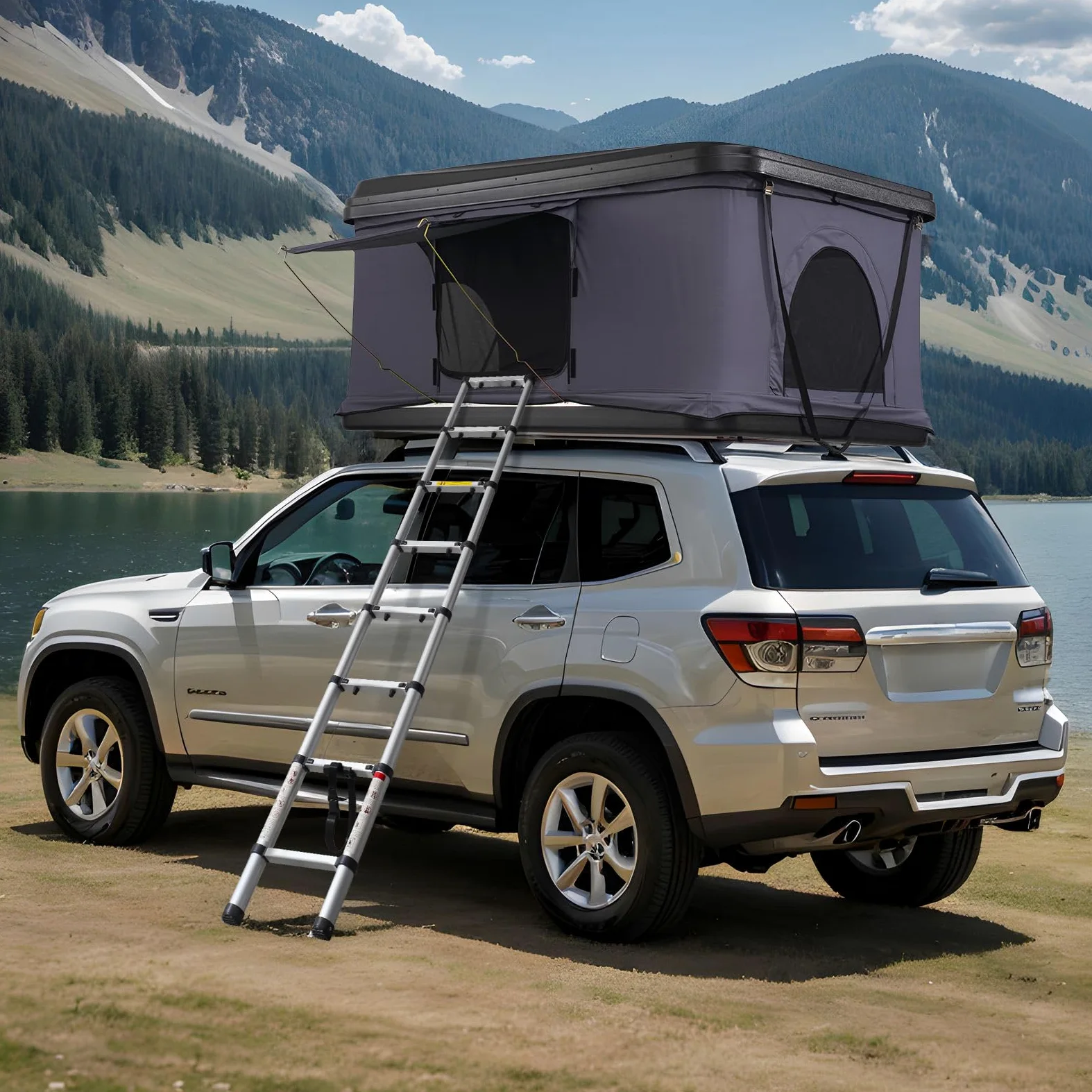 VEVOR Tente de Toit pour 2-3 Personnes, Tente de Camping pour Véhicules Pliable et Imperméable, avec Échelle Télescopique, Matelas et Housse, pour Jeep SUV Pick-up Camion Voitures, Voyage