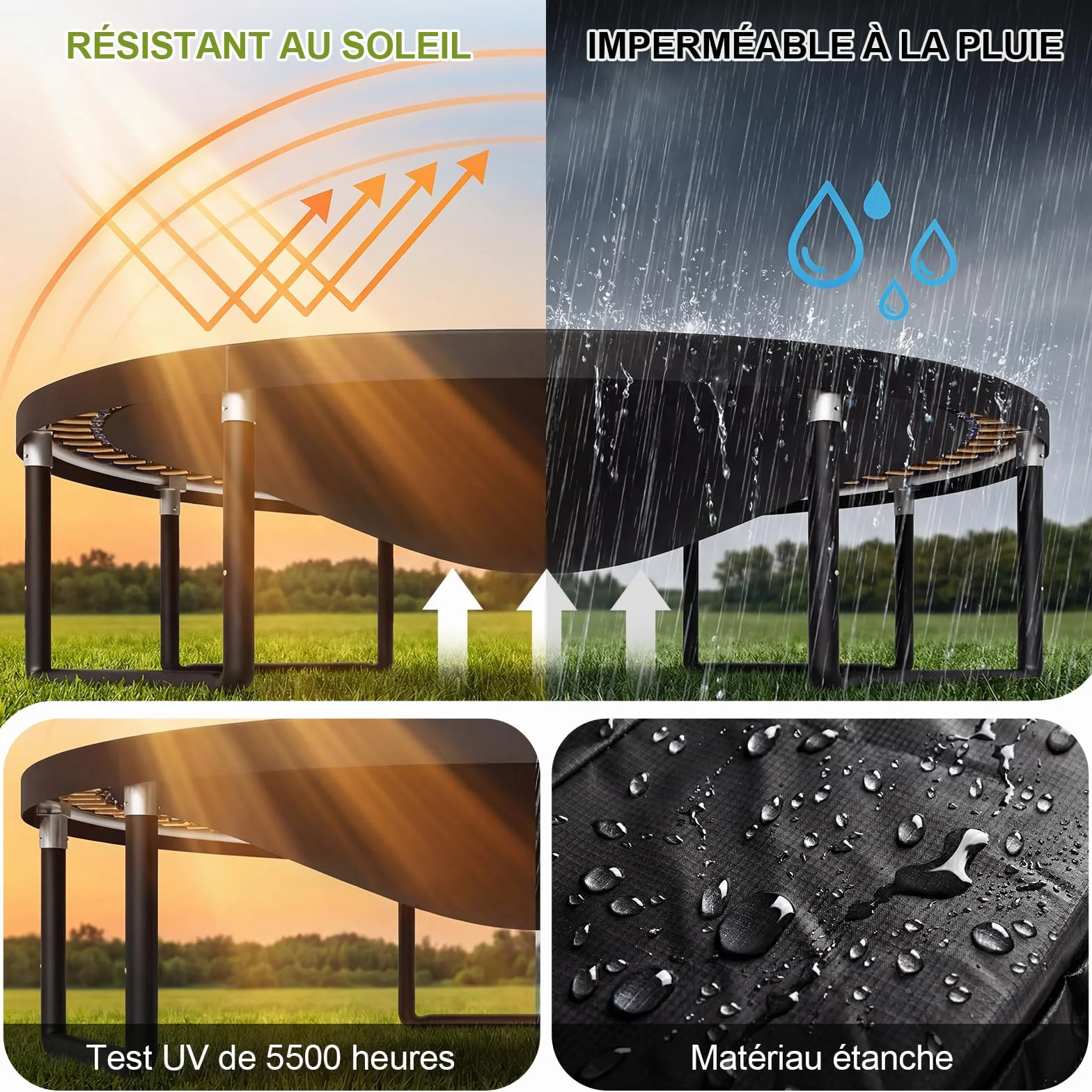 Devoko Trampoline Extérieur Ø 228/305/366/427 cm, pour Enfants, avec Filet de Sécurité, GS Certification, Couverture de Protection, Design Citrouille, Capacité de Charge 150 kg