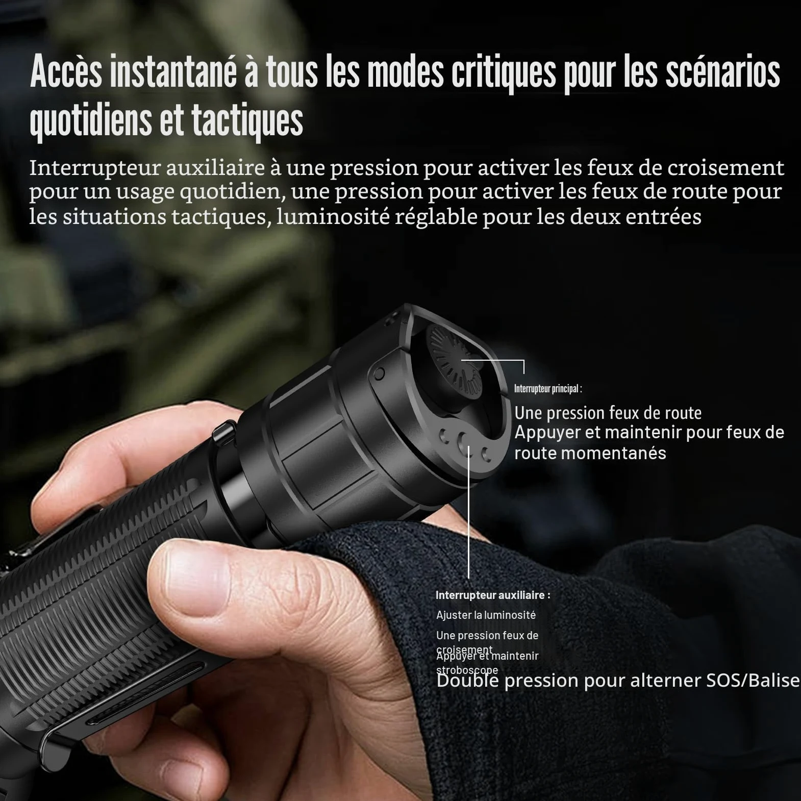 klarus XT11GT Pro Ultimate Control Control à double commutateur Lampe de poche tactique avec 3300 lumen, faisceau de 380 mètres, IPX8 imperméable pour le camping, la randonnée et les urgences