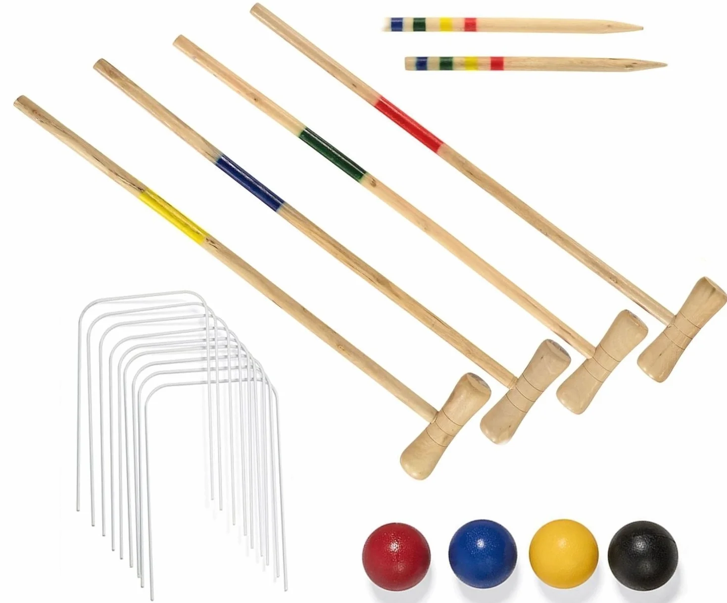 Ensemble de croquet en bois pour 4 joueurs – Jeu de jardin traditionnel pour enfants et adultes – Comprend des maillets, des balles, des cerceaux et des bâtons – Parfait pour s'amuser en famille, les