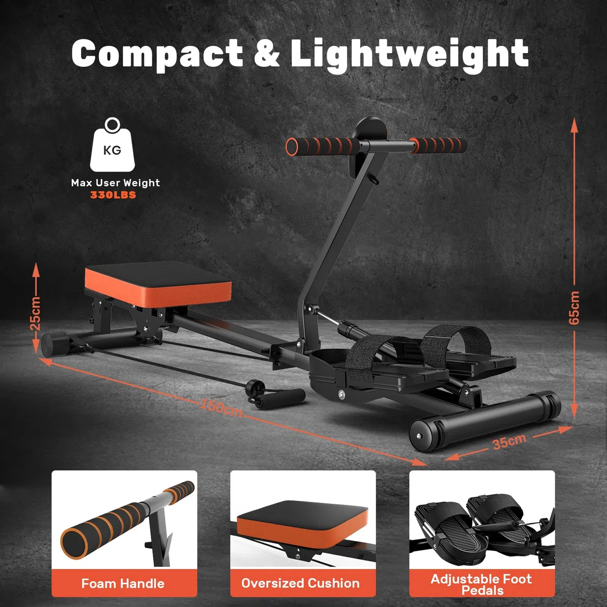 Dskeuzeew Rameur pour la maison, rameur magnétique avec 16 niveaux de résistance, charge maximale de 180 kg, rangement vertical
