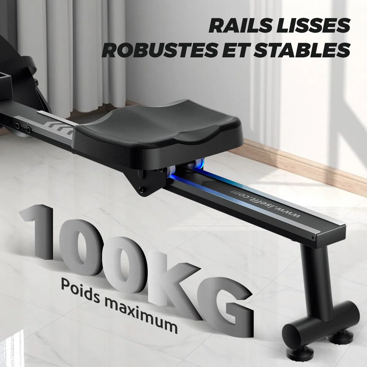 ISE Rameur Musculation, Rameurs Pliable Appartement, Rameur Magnétique 8 Niveaux Résistance, Rowing Machine Silencieux Stable, Rails Solide&Lisse, Rameurs Ecran LCD, Siège Ergonomique, Cardio-Training