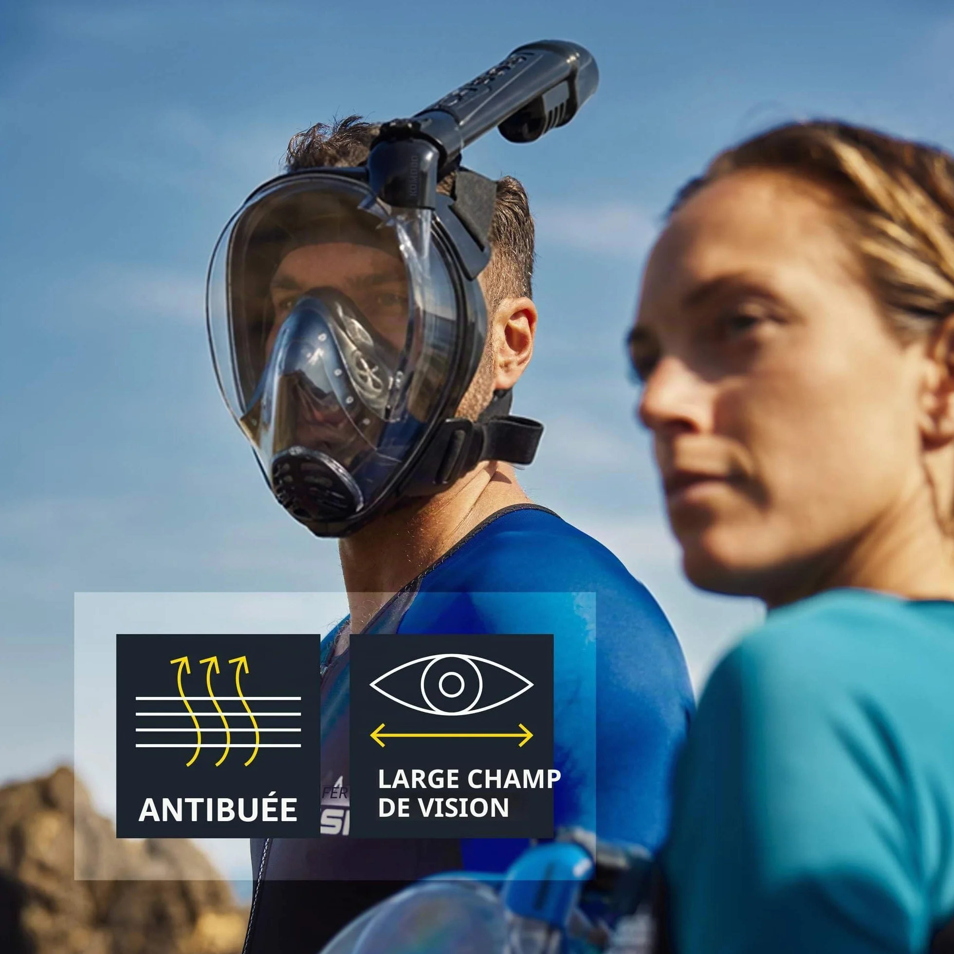 CRESSI Depuis 1946 - Komodo Full Face Masque intégral Dry pour Snorkeling Vision à 180° - CO2 Sûre - Silicone 100% Anti Buée - Tuba Latéral - Sangles Élastiques Réglables