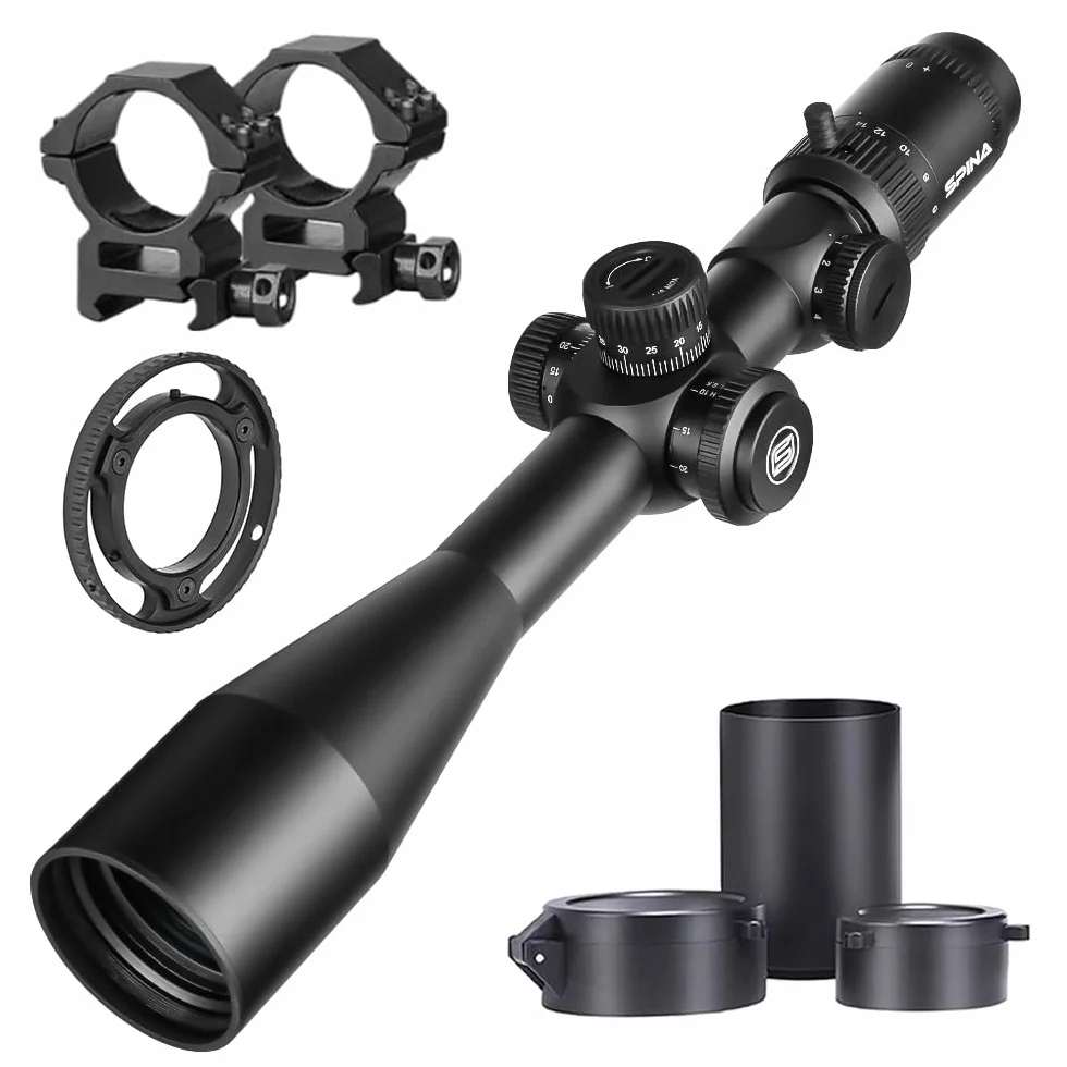 SPINA OPTICS 4-16x44 / 6-24x50 SFP 2nd Focal Flat Rifle avec mil Dot Reticle et Support annulaire de 20 mm, Lunette de visée Noires étanches et antibuées, Tube de 30 mm