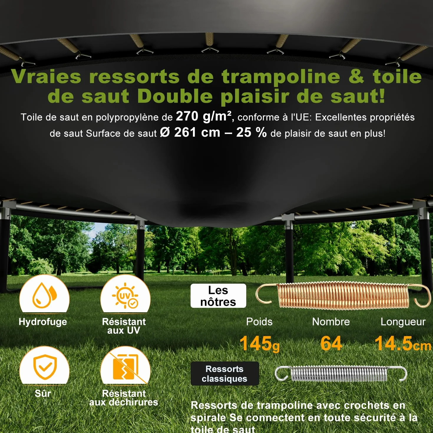 Devoko Trampoline Extérieur Ø 228/305/366/427 cm, pour Enfants, avec Filet de Sécurité, GS Certification, Couverture de Protection, Design Citrouille, Capacité de Charge 150 kg